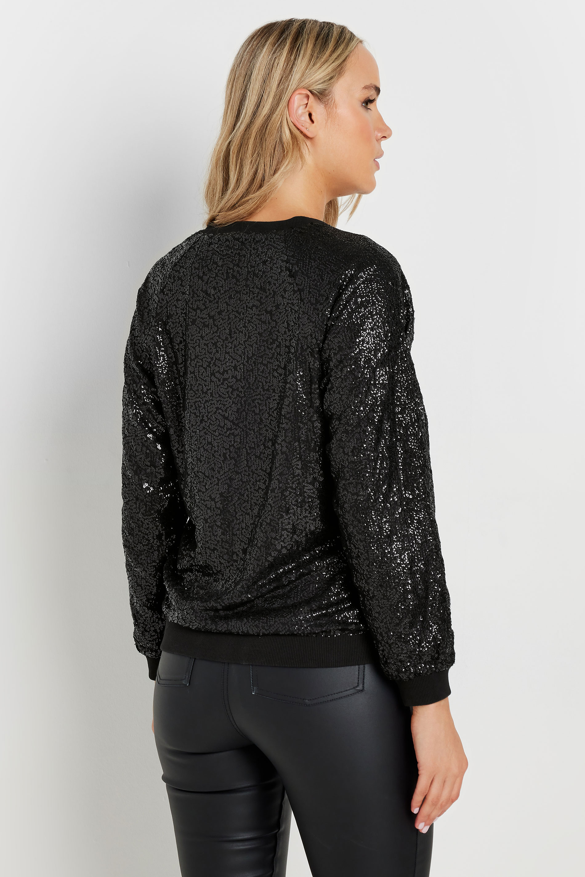 LTS Tall Black Sequin Bomber Jacket | Long Tall Sally 4