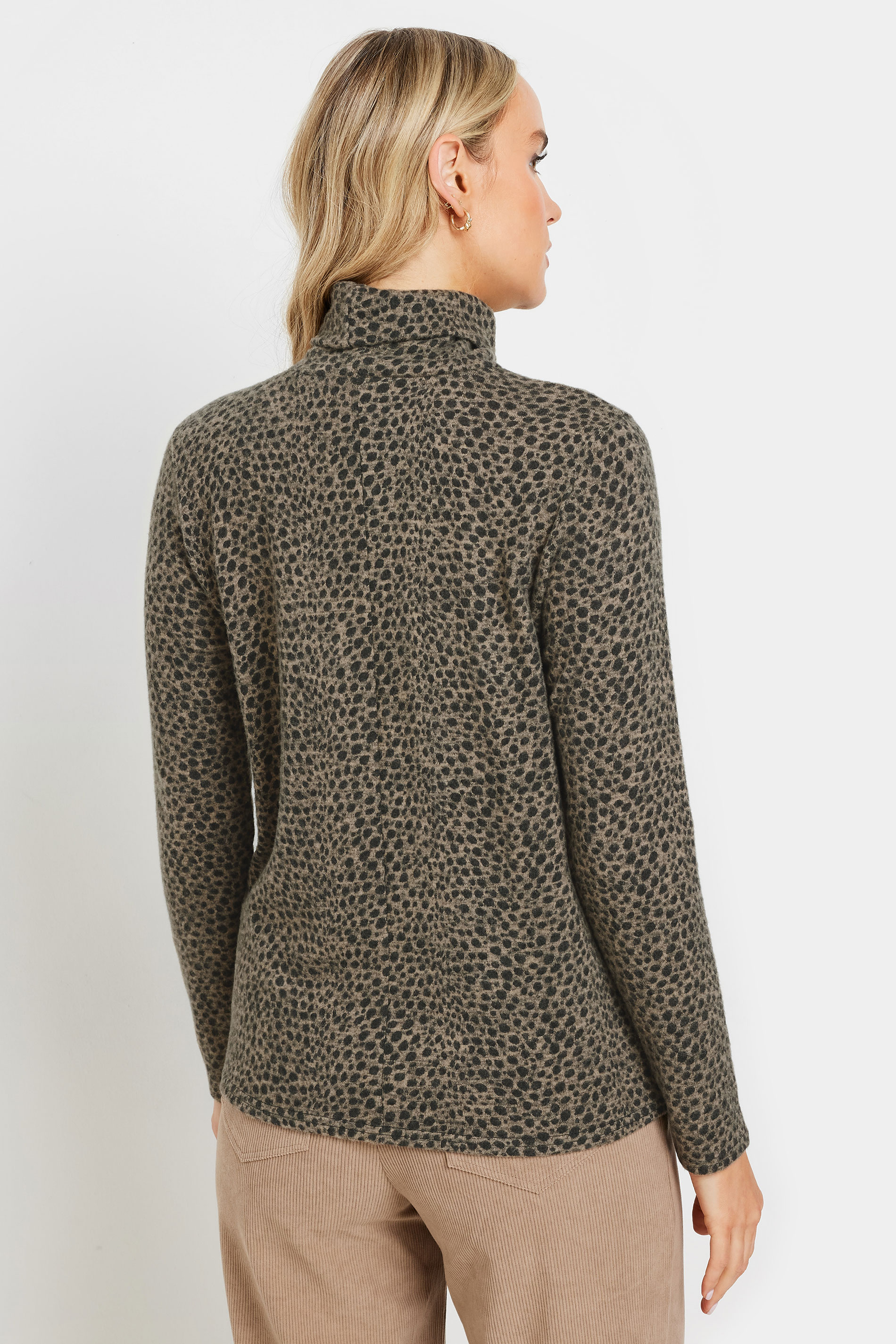 LTS Tall Brown Animal Print Soft Touch Roll Neck Jumper | Long Tall Sally 3