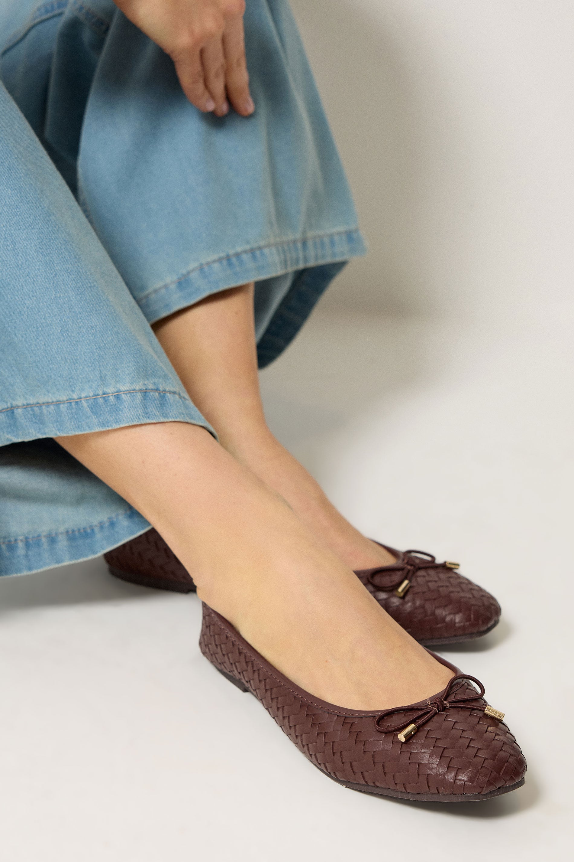 LTS Chocolate Brown Woven Ballerina Pumps In Standard Fit | Long Tall Sally 2