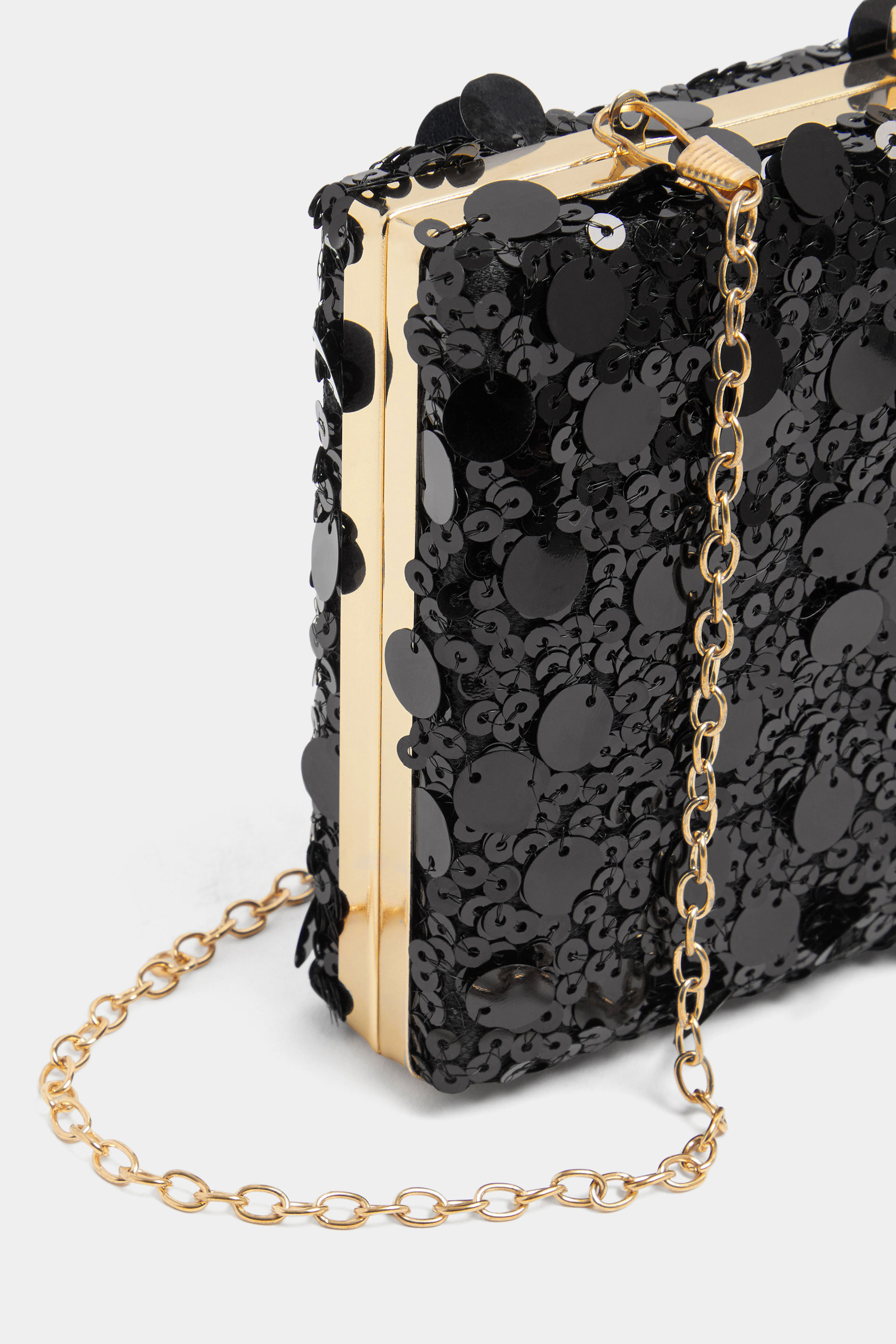Black Mixed Sequin Clutch Bag | Yours Clothing 6