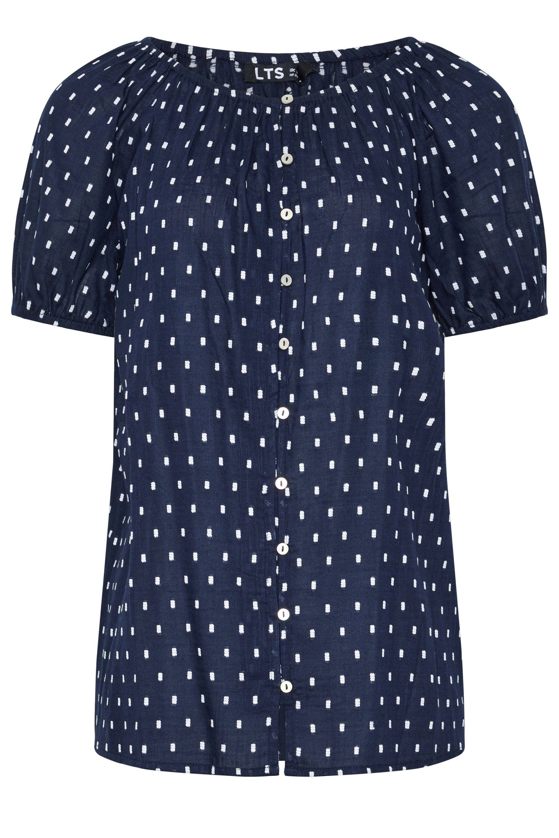 LTS Tall Navy Blue Polka Dot Cotton Dobby Top | Long Tall Sally 1