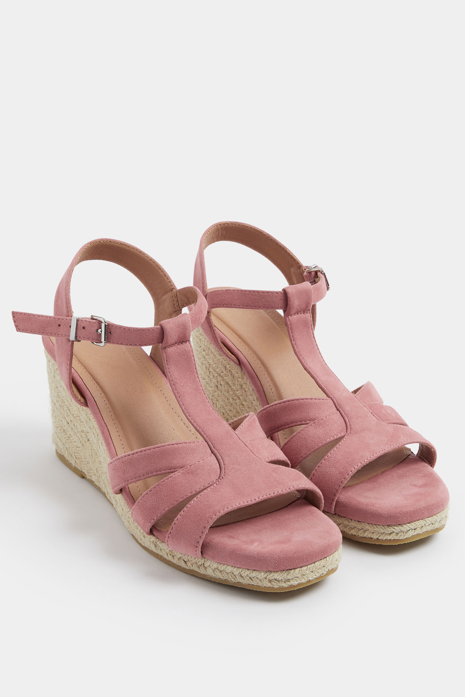 Pink Faux Suede T-Bar Wedge Sandals In Wide E Fit | Yours Clothing 3