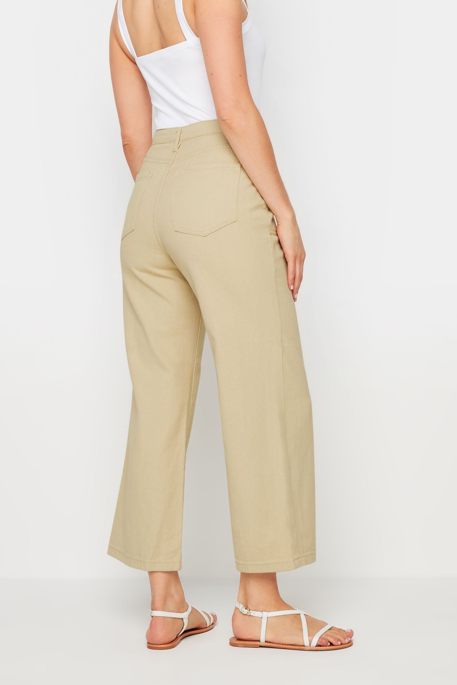 LTS Tall Women's Cream Cotton Twill Wide Leg Cropped Trousers | Long Tall Sally 3