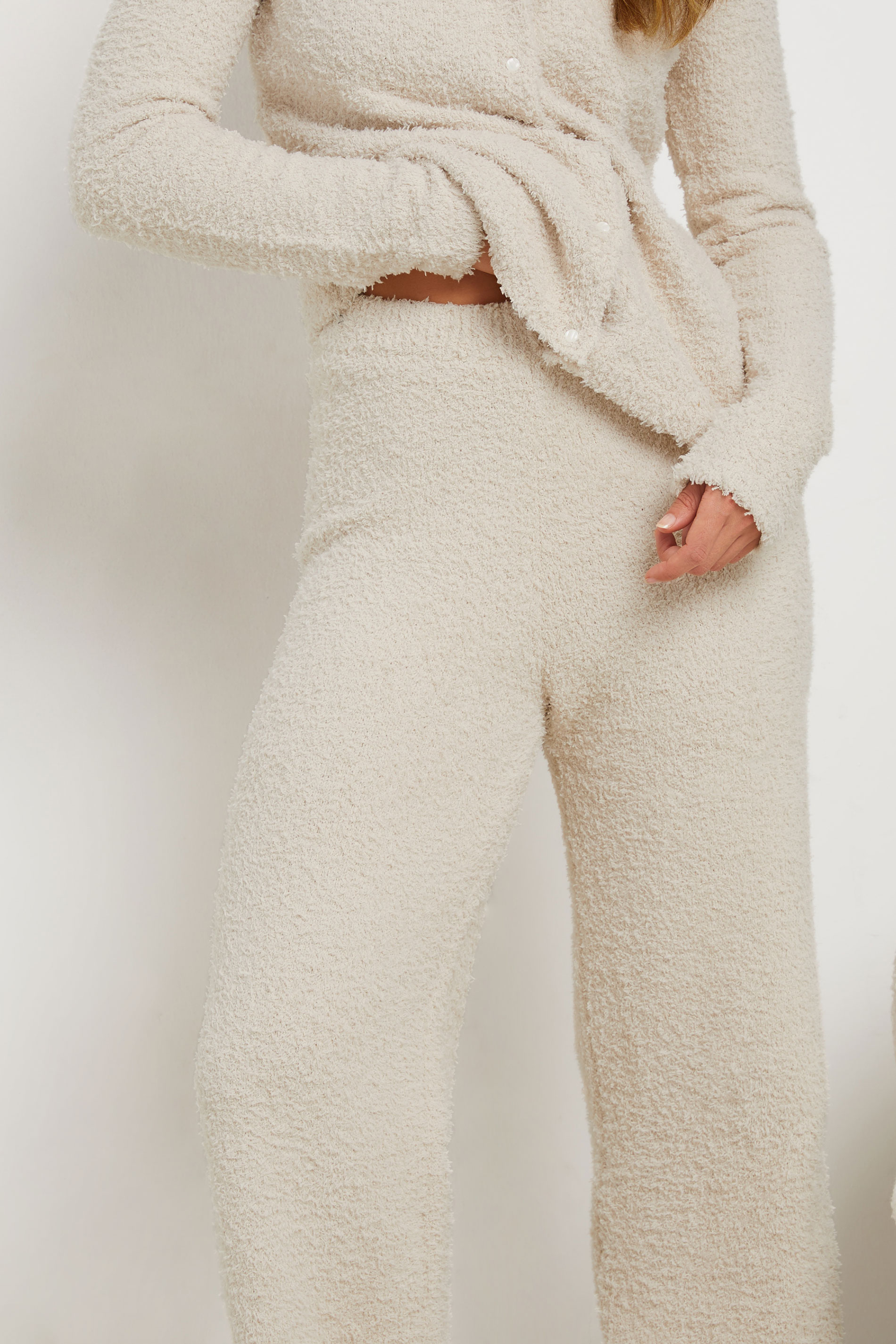 LTS Tall Cream Fluffy Fleece Wide Leg Trousers | Long Tall Sally 2