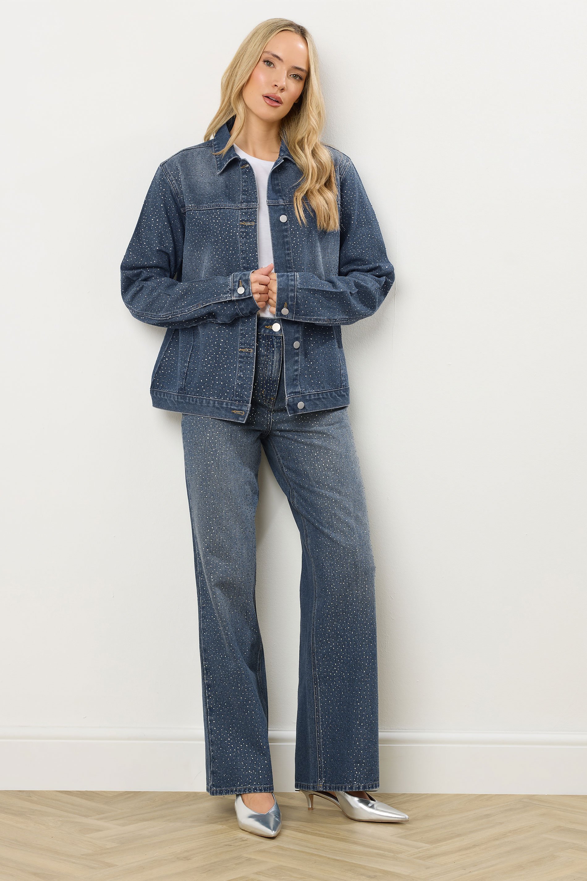 LTS Tall Blue Diamante Embellished Denim Jacket | Long Tall Sally 3