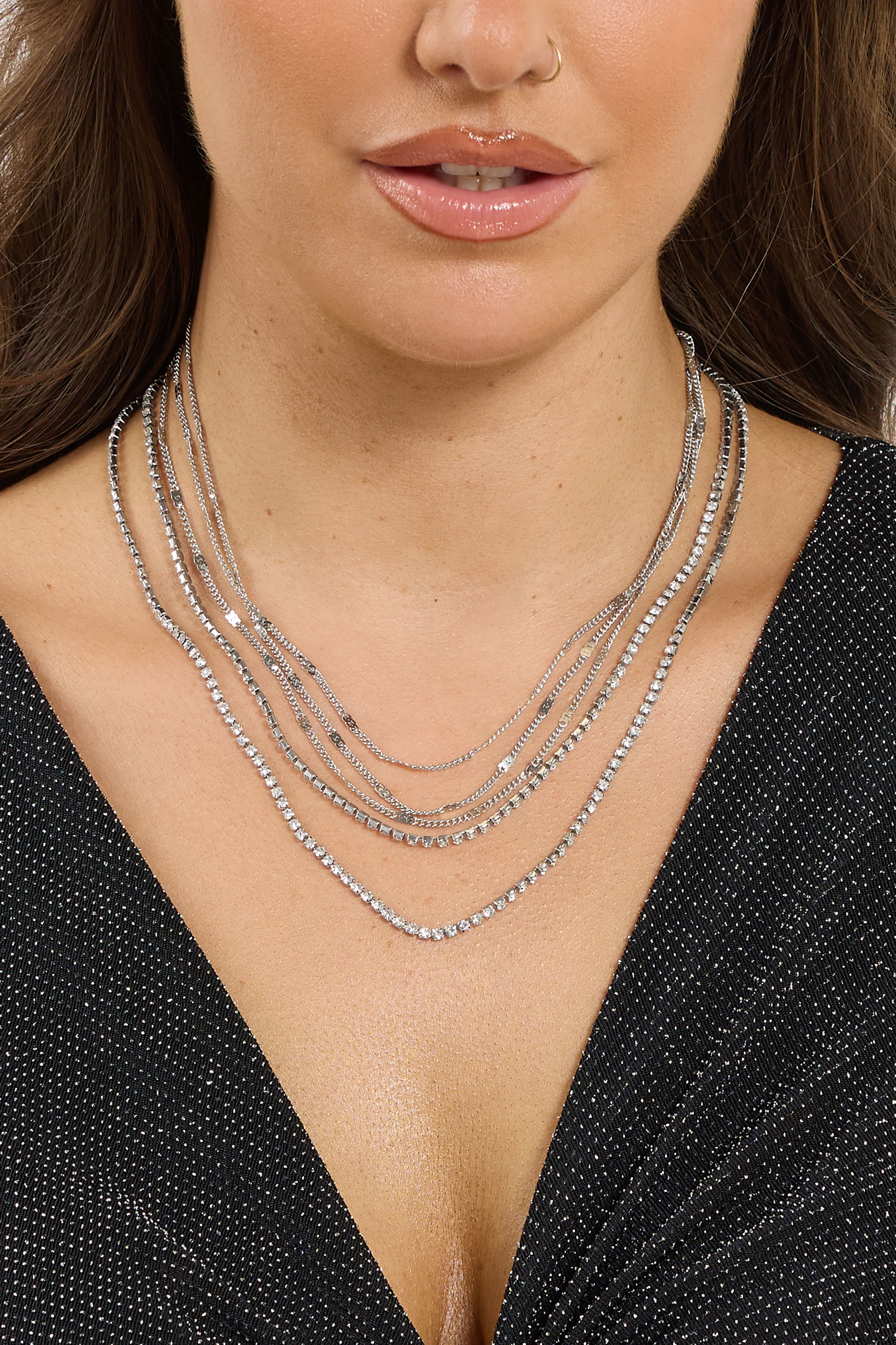 Silver Tone Multi Layer Diamante Necklace | Yours Clothing 1