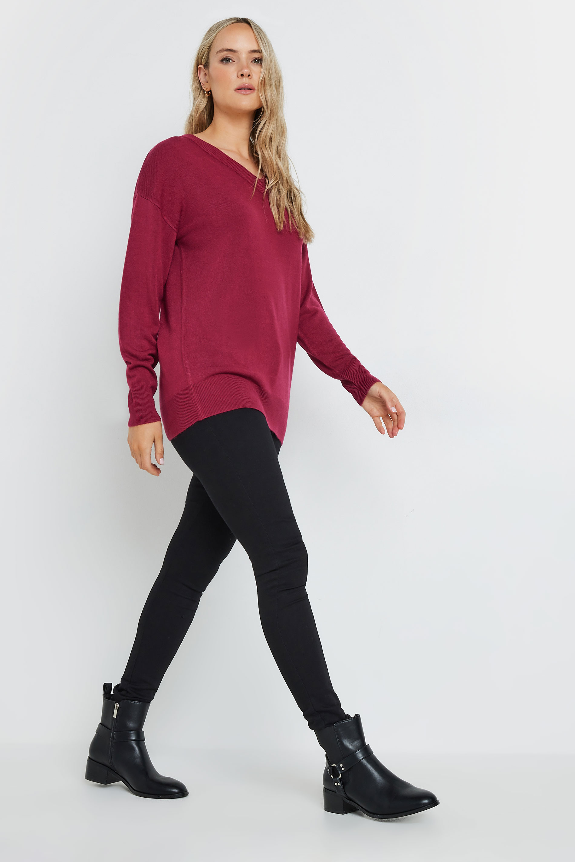 LTS Tall Red Long Sleeve V-Neck Jumper | Long Tall Sally 1