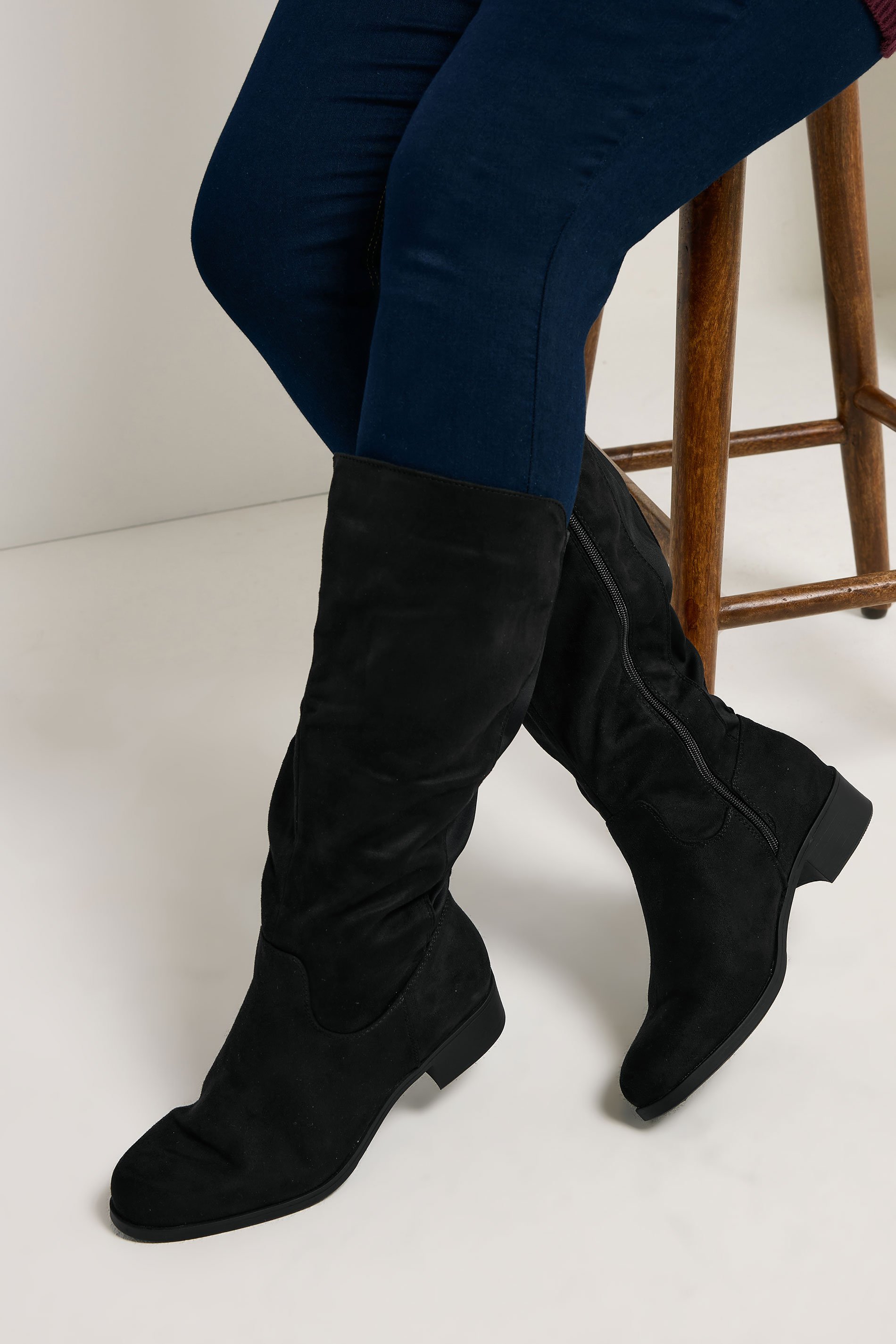 Black Faux Suede Wide Calf Knee High Boots In Extra Wide EEE Fit | Yours Clothing 1