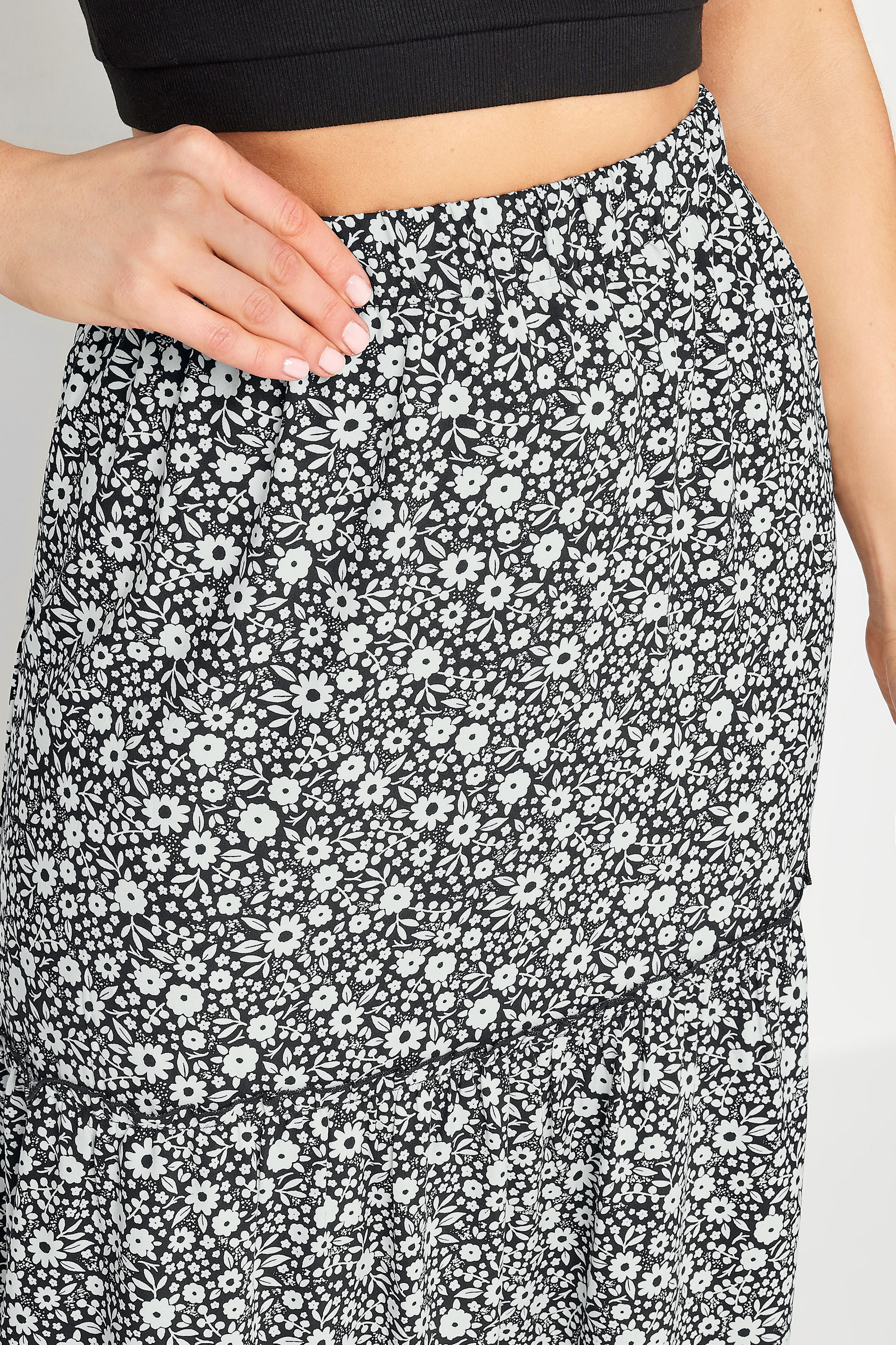 LTS Tall Women's Black & White Ditsy Floral Print Tiered Maxi Skirt | Long Tall Sally 4