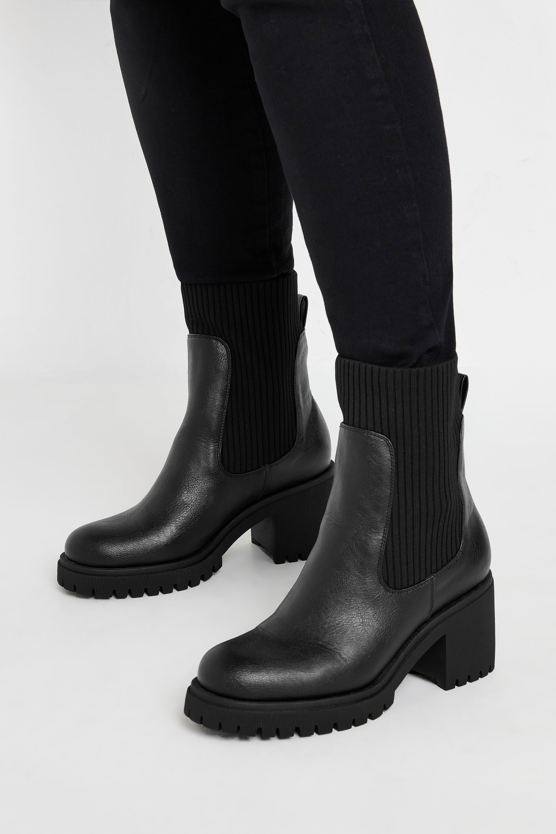 Black Faux Leather Sock Chelsea Boots In Extra Wide EEE Fit | Yours Clothing 1