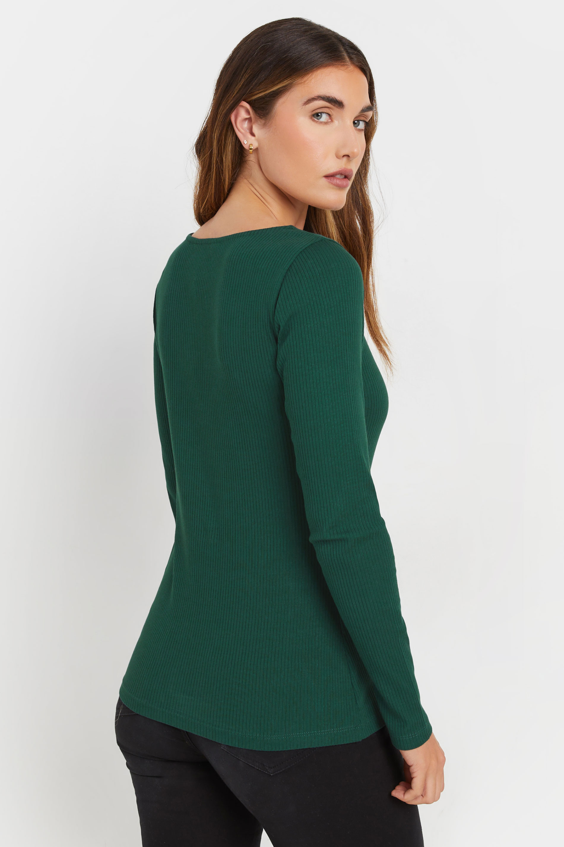 LTS Tall Emerald Green Ribbed Button Long Sleeve Top | Long Tall Sally 3