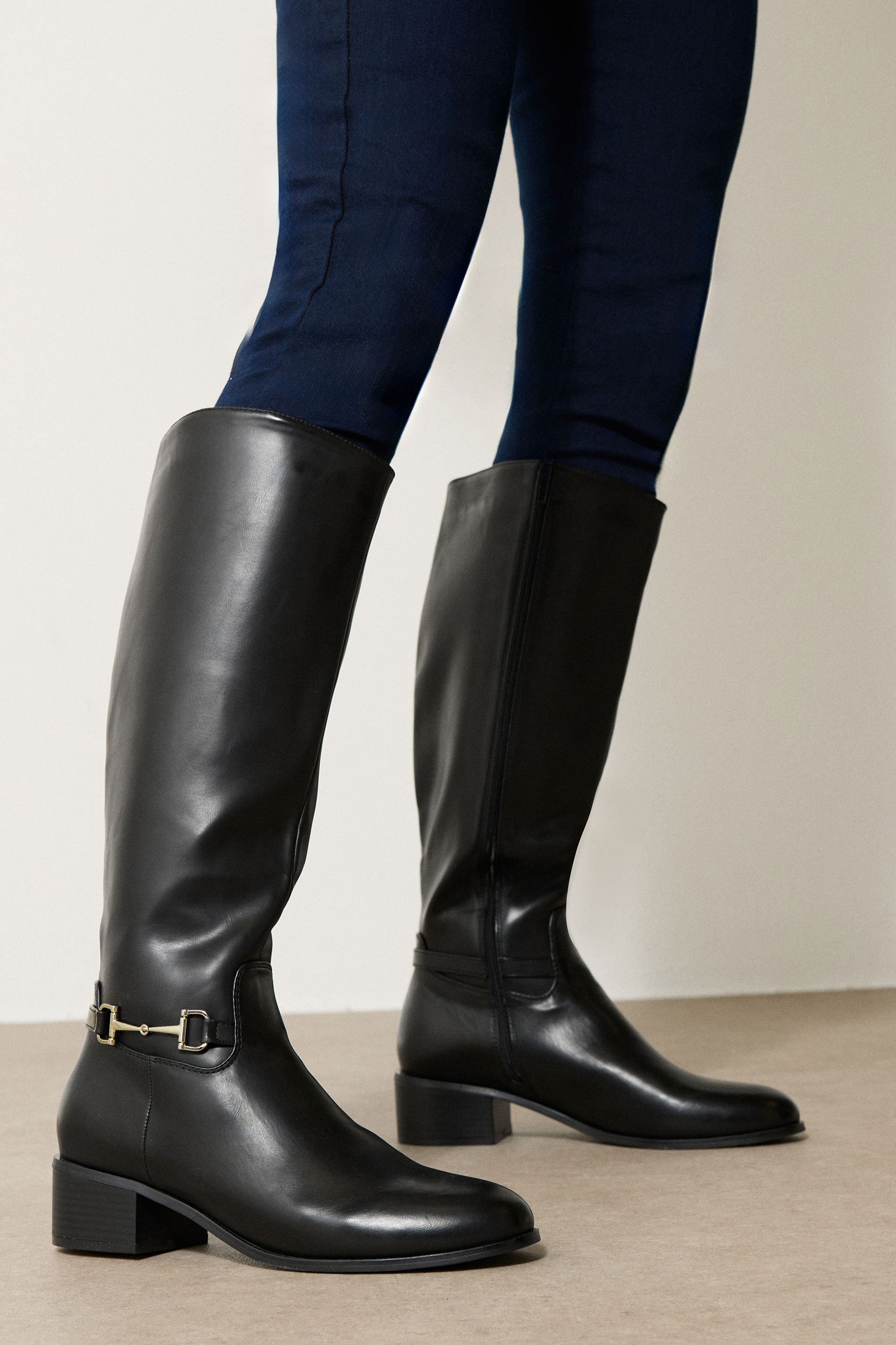 LTS Black Metal Trim Knee High Riding Boots | Long Tall Sally 1