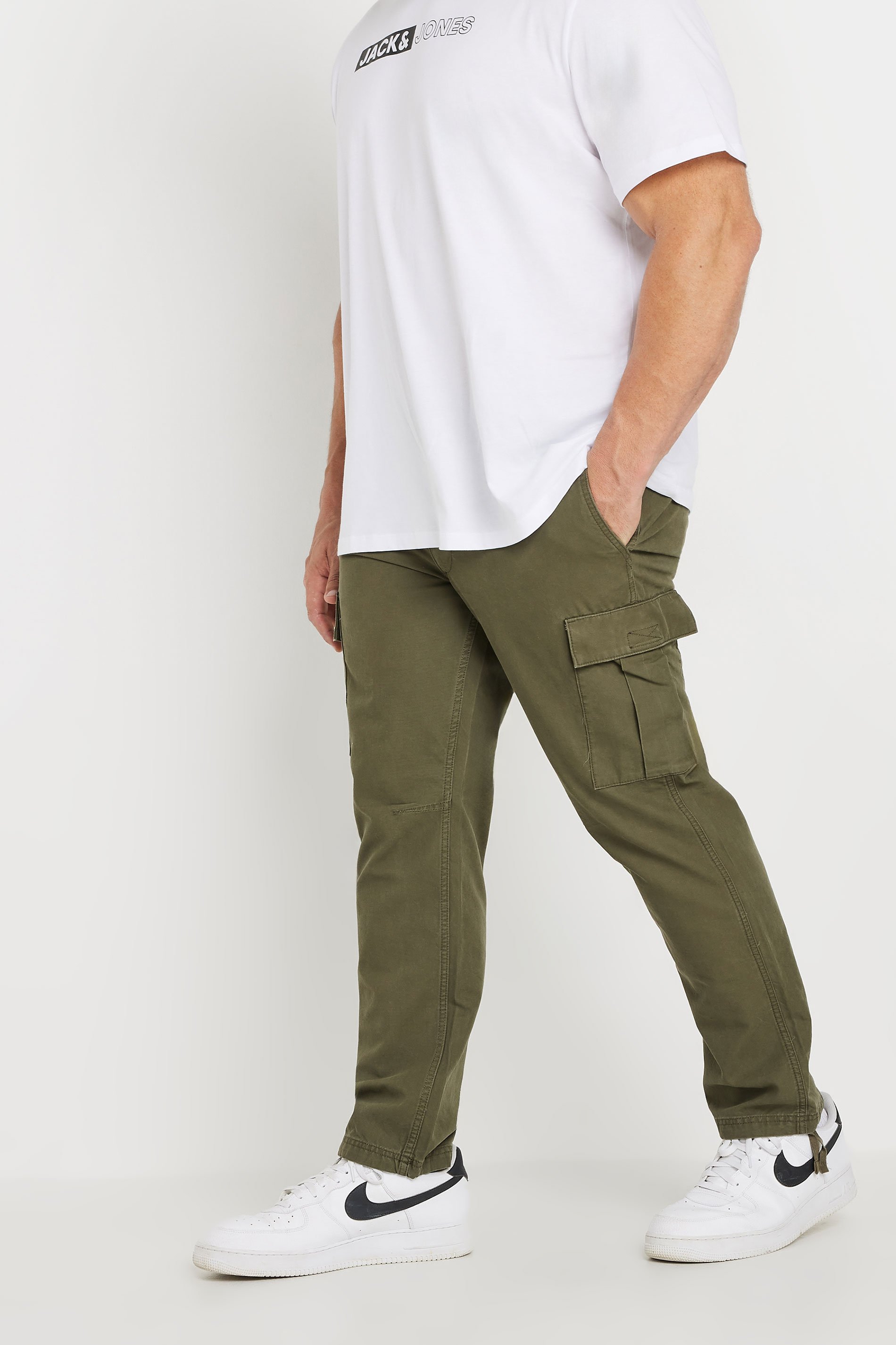 JACK & JONES Big & Tall Olive Green 'Barkley' Cargo Trousers 1