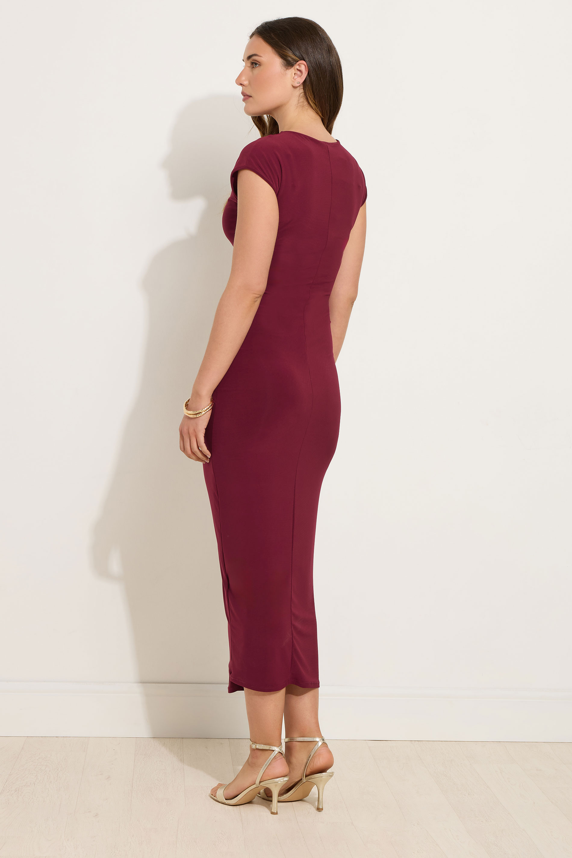 LTS Tall Wine Red Jersey Drape Buckle Midi Dress | Long Tall Sally 4