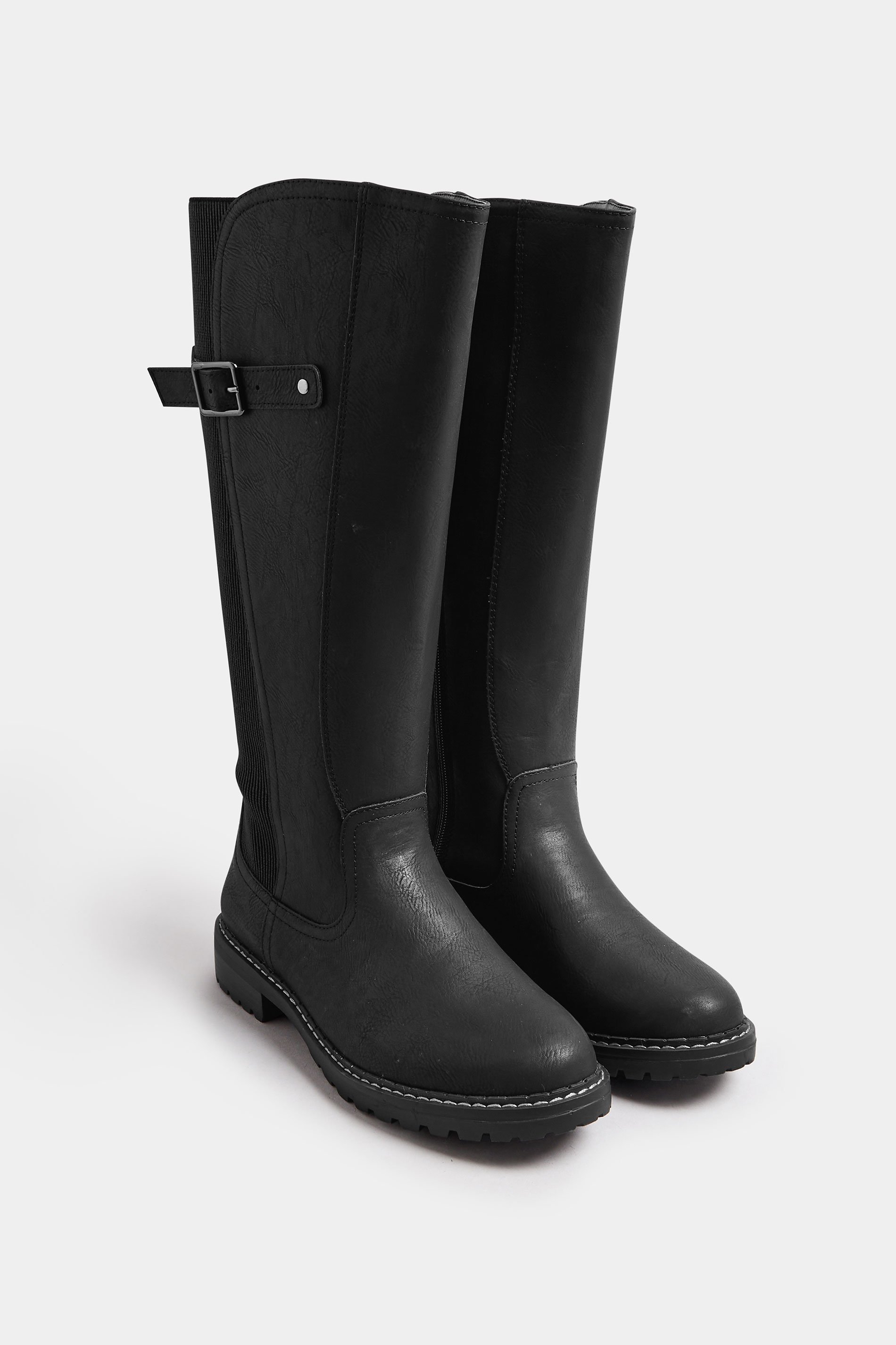 Black Faux Leather Stretch Knee High Boots In Extra Wide EEE Fit | Yours Clothing 2