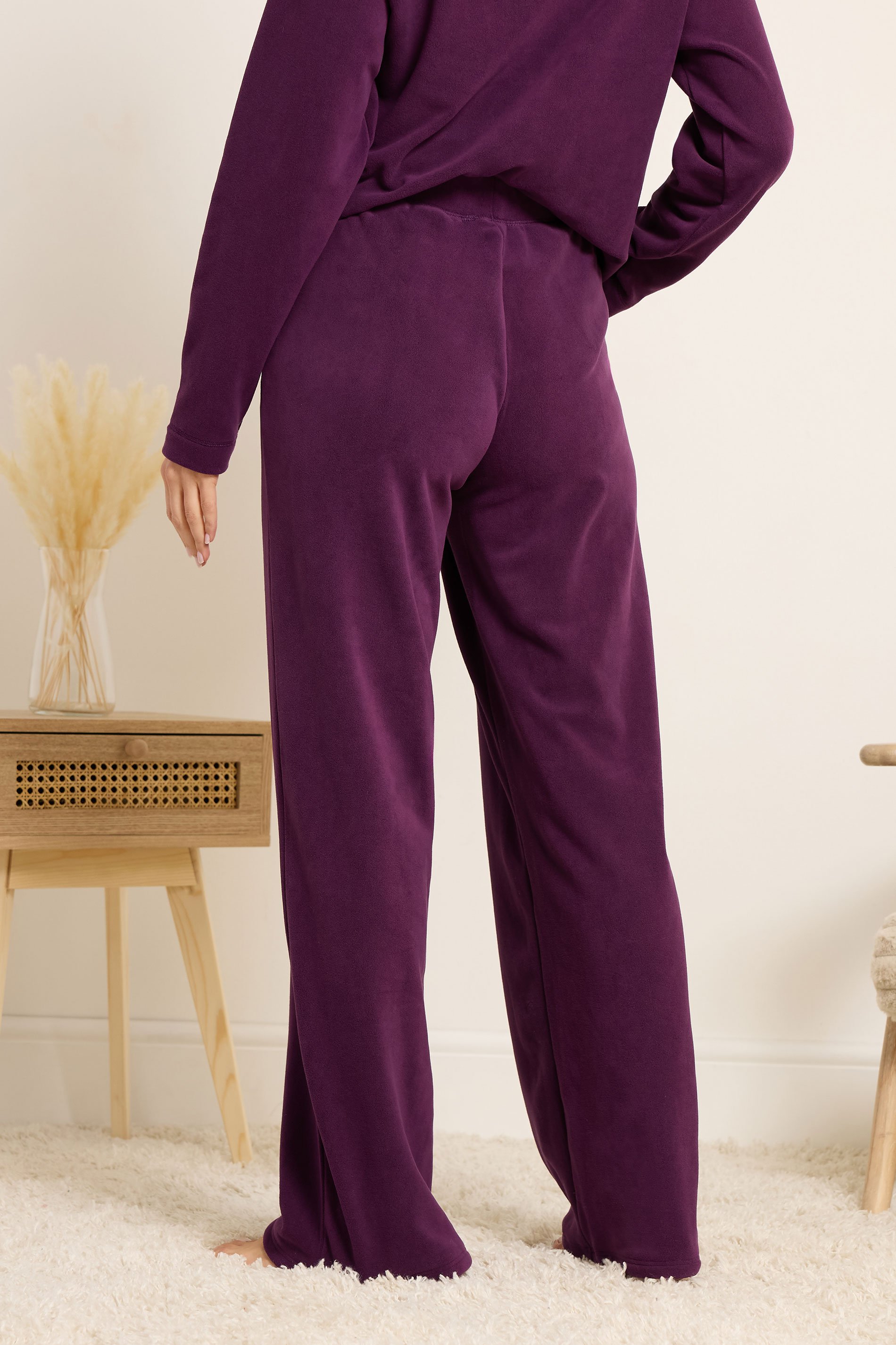 LTS Tall Women's Burgundy Red Wide Leg Fleece Trousers | Long Tall Sally 4