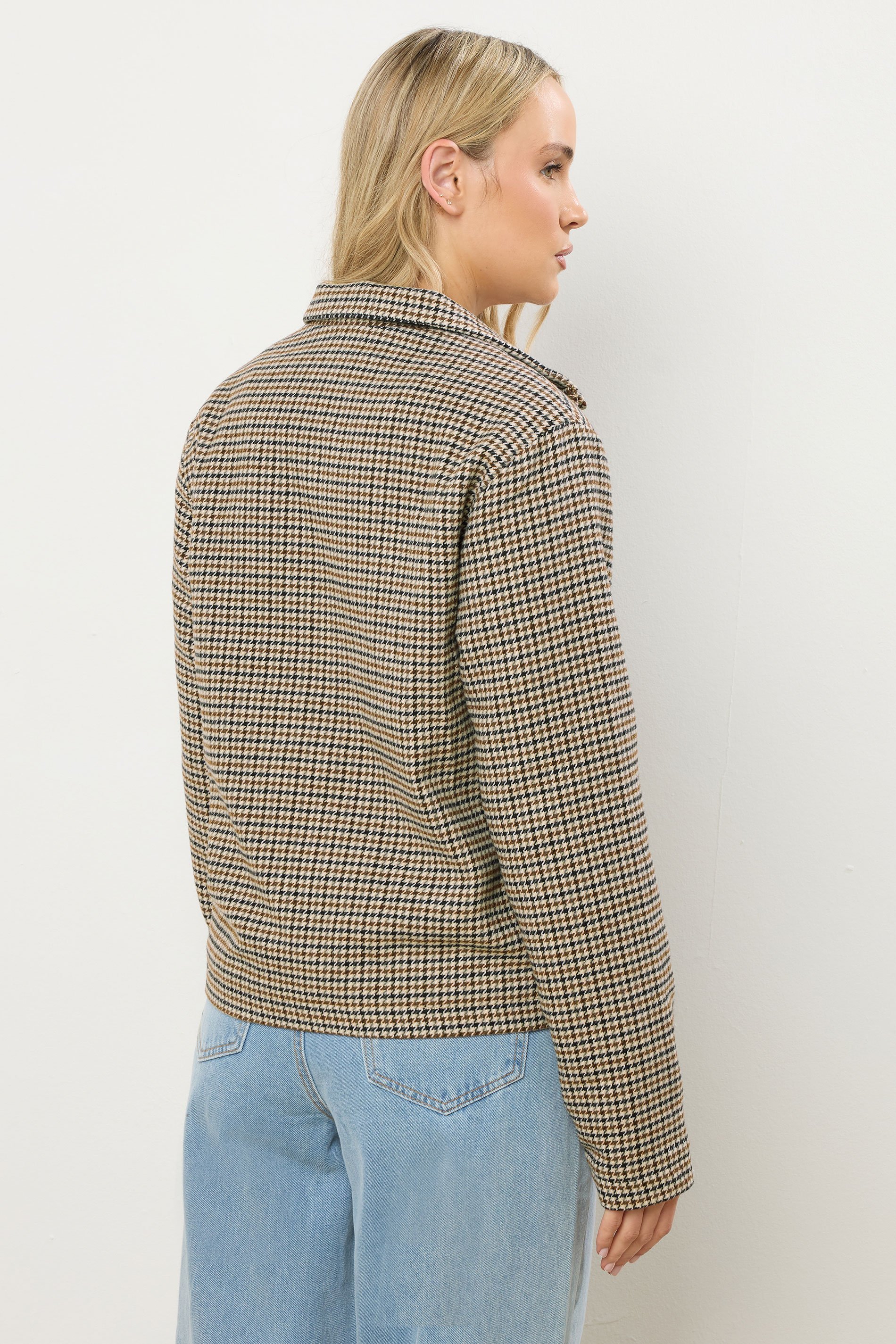 LTS Tall Brown Check Funnel Neck Coat | Long Tall Sally 5