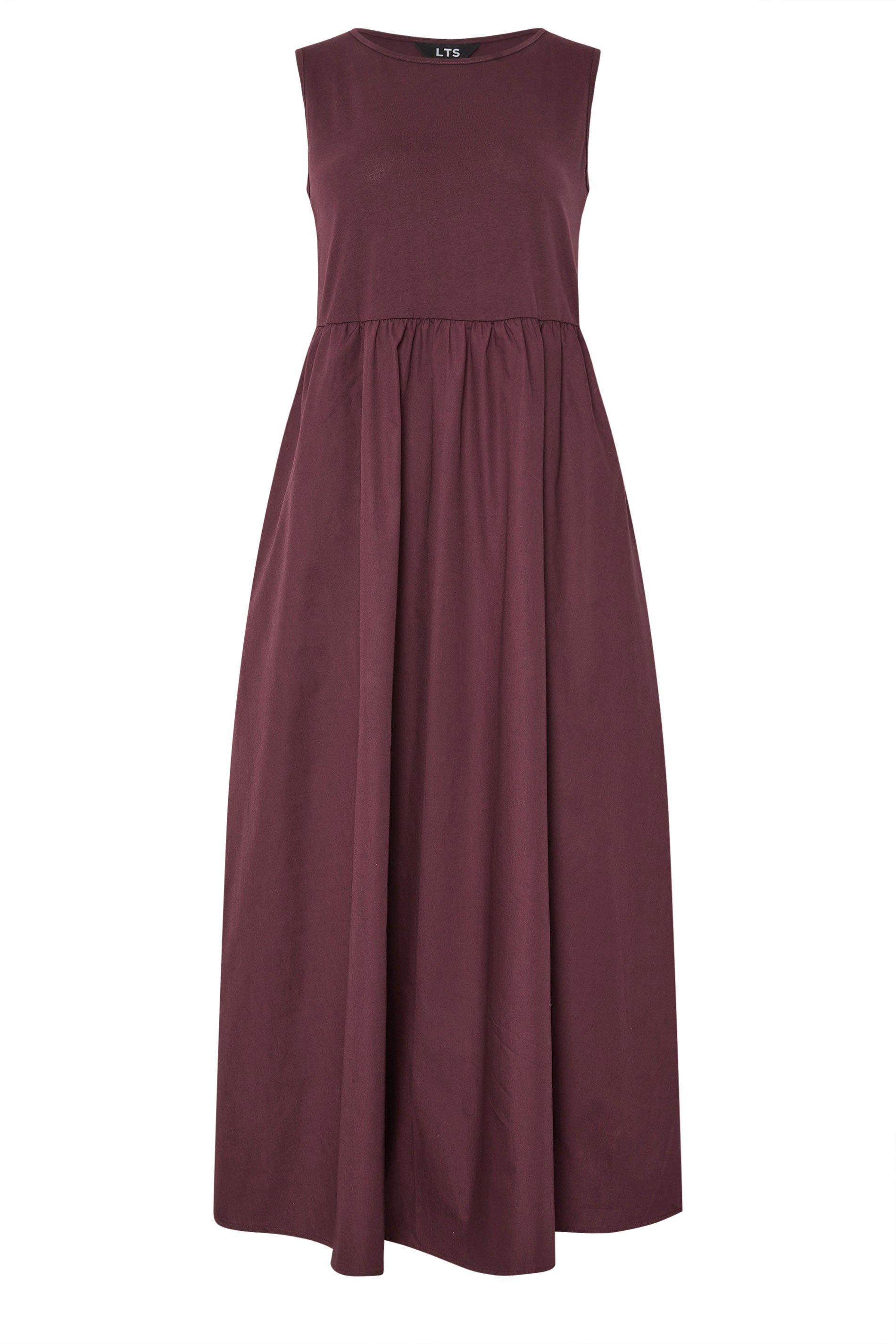 LTS Tall Burgundy Red Jersey & Woven Mix Fabric Midi Dress | Long Tall Sally 6