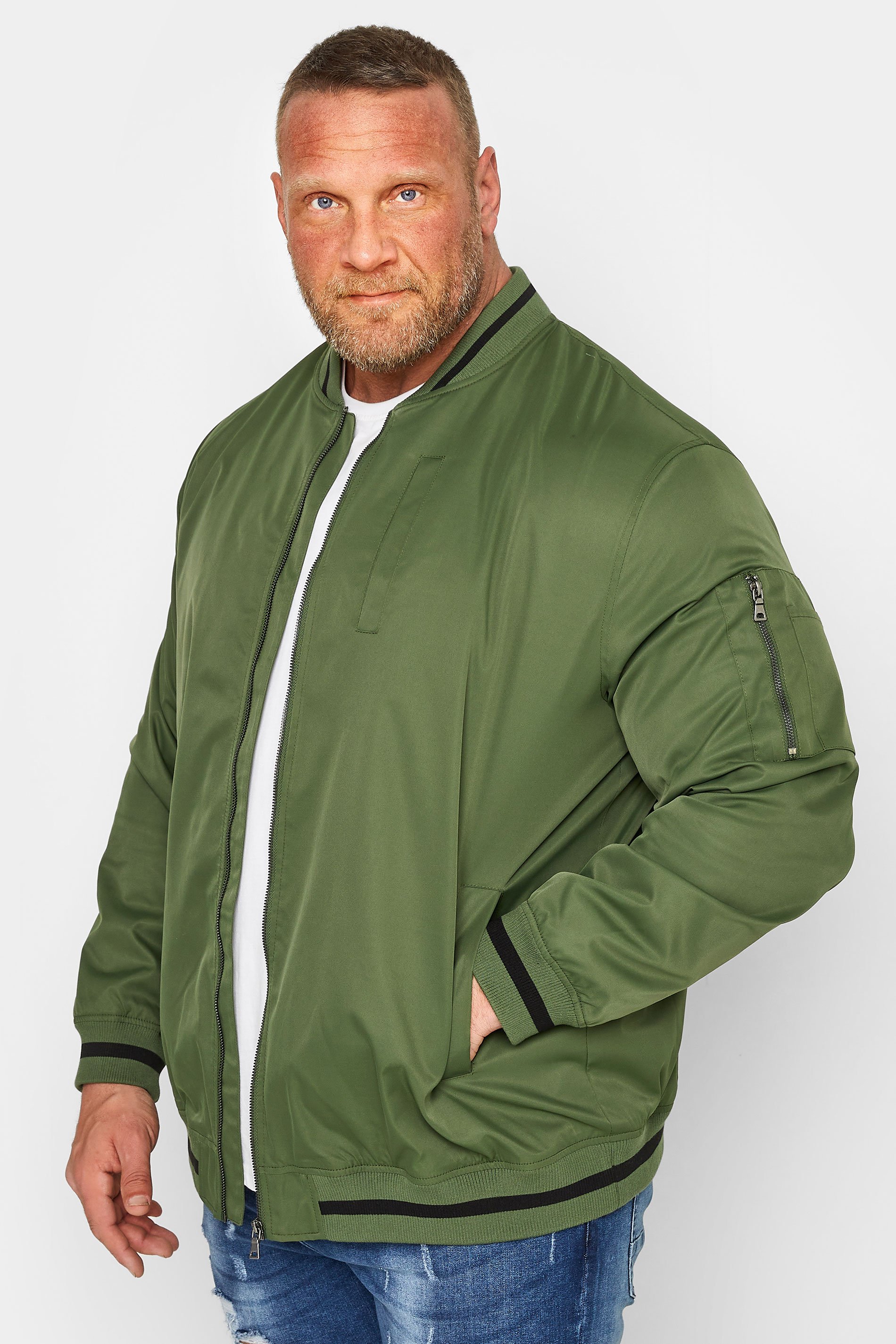 BadRhino Big & Tall Mens Plus Size Khaki Green Bomber Jacket | BadRhino 1