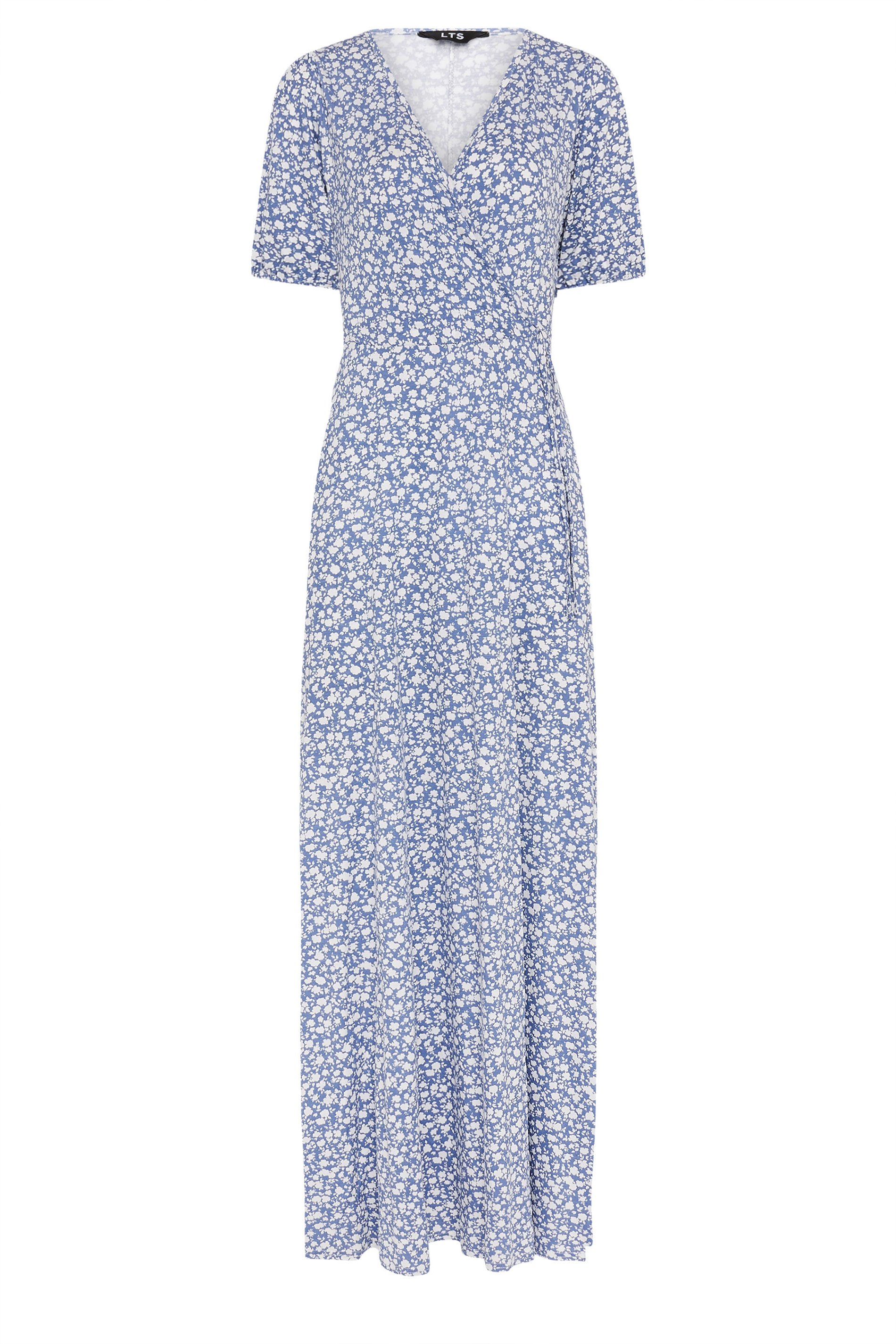 LTS Tall Women's Blue Ditsy Floral Print Maxi Wrap Dress 6