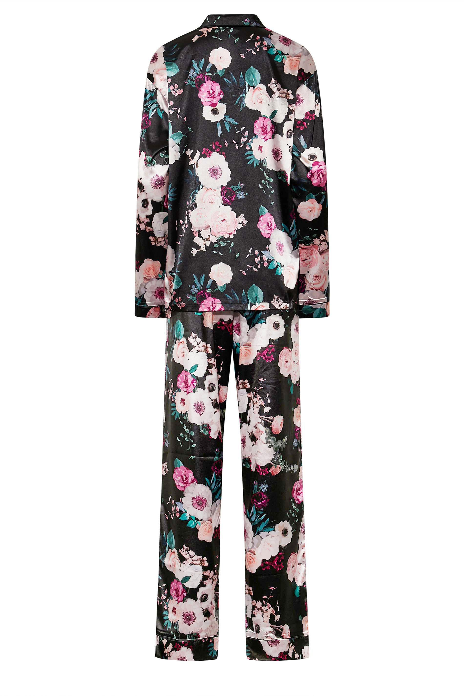 LTS Tall Women s Black Floral Satin Pyjama Set Long Tall Sally