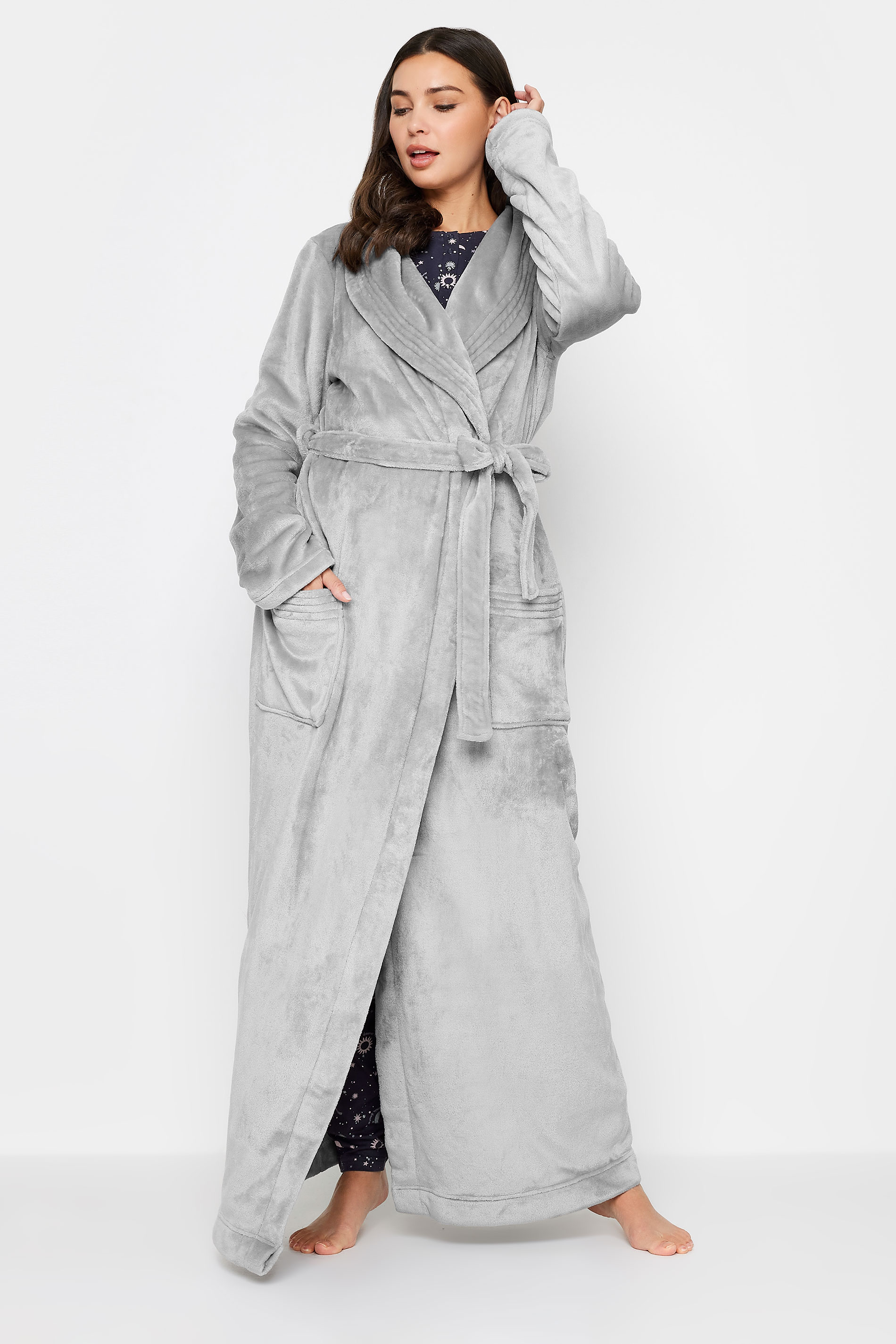 LTS Tall Women's Grey Shawl Collar Maxi Dressing Gown | Long Tall Sally 1