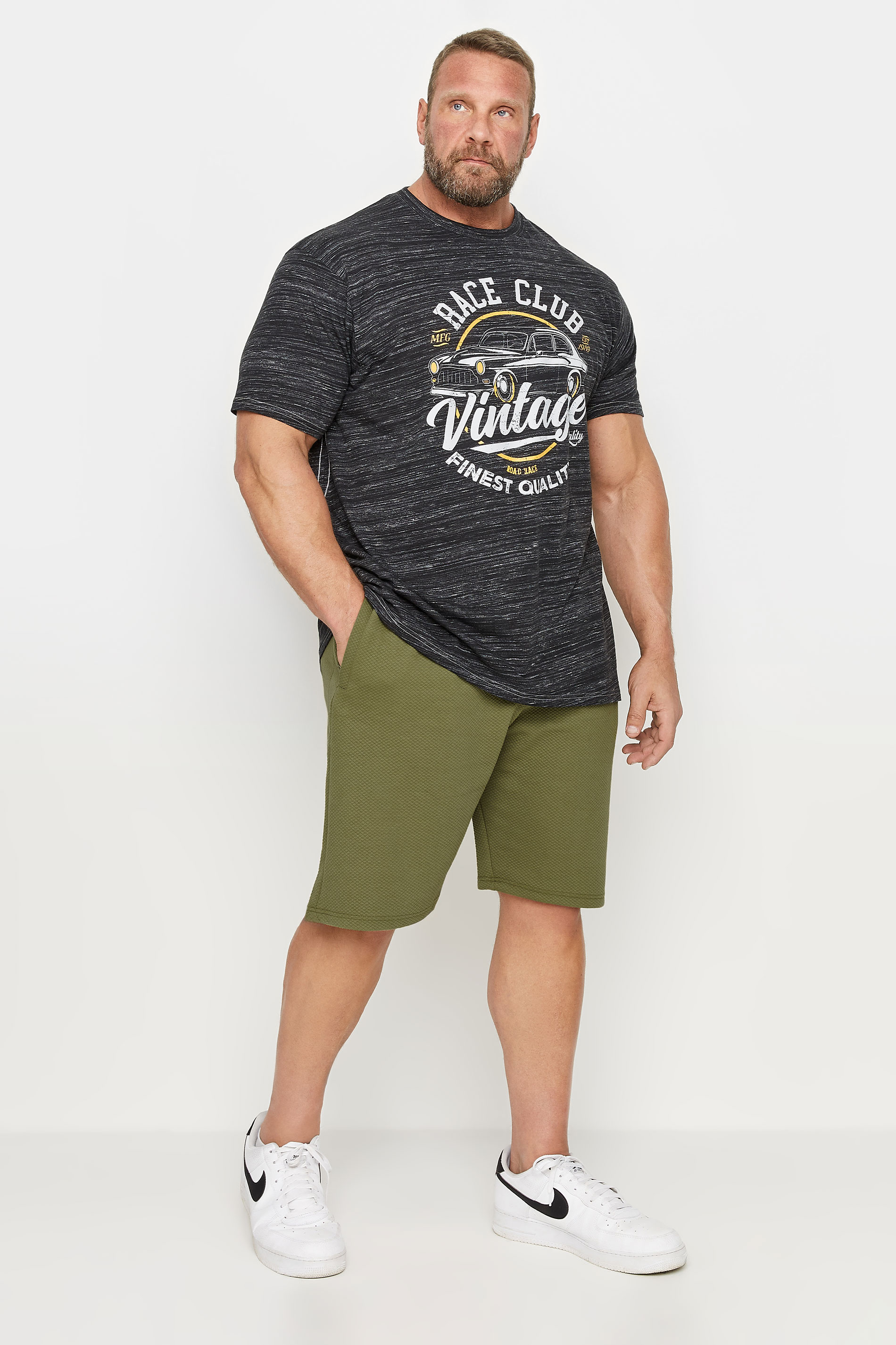 KAM Big & Tall Charcoal Green Dobby Print Shorts | BadRhino 1