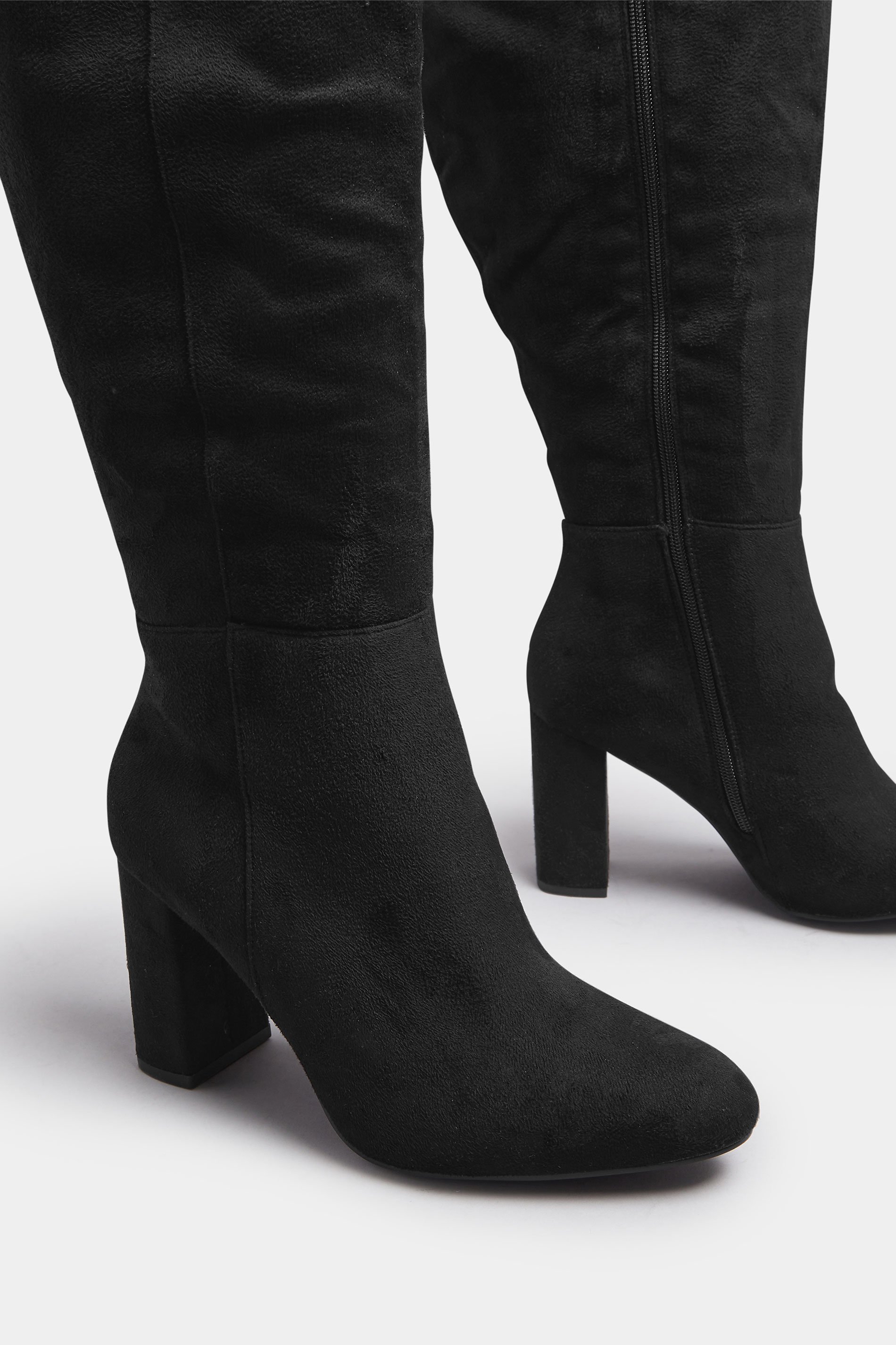 Black Faux Suede Heeled Knee High Boot In Wide E & Extra Wide EEE Fit | Yours Clothing 4