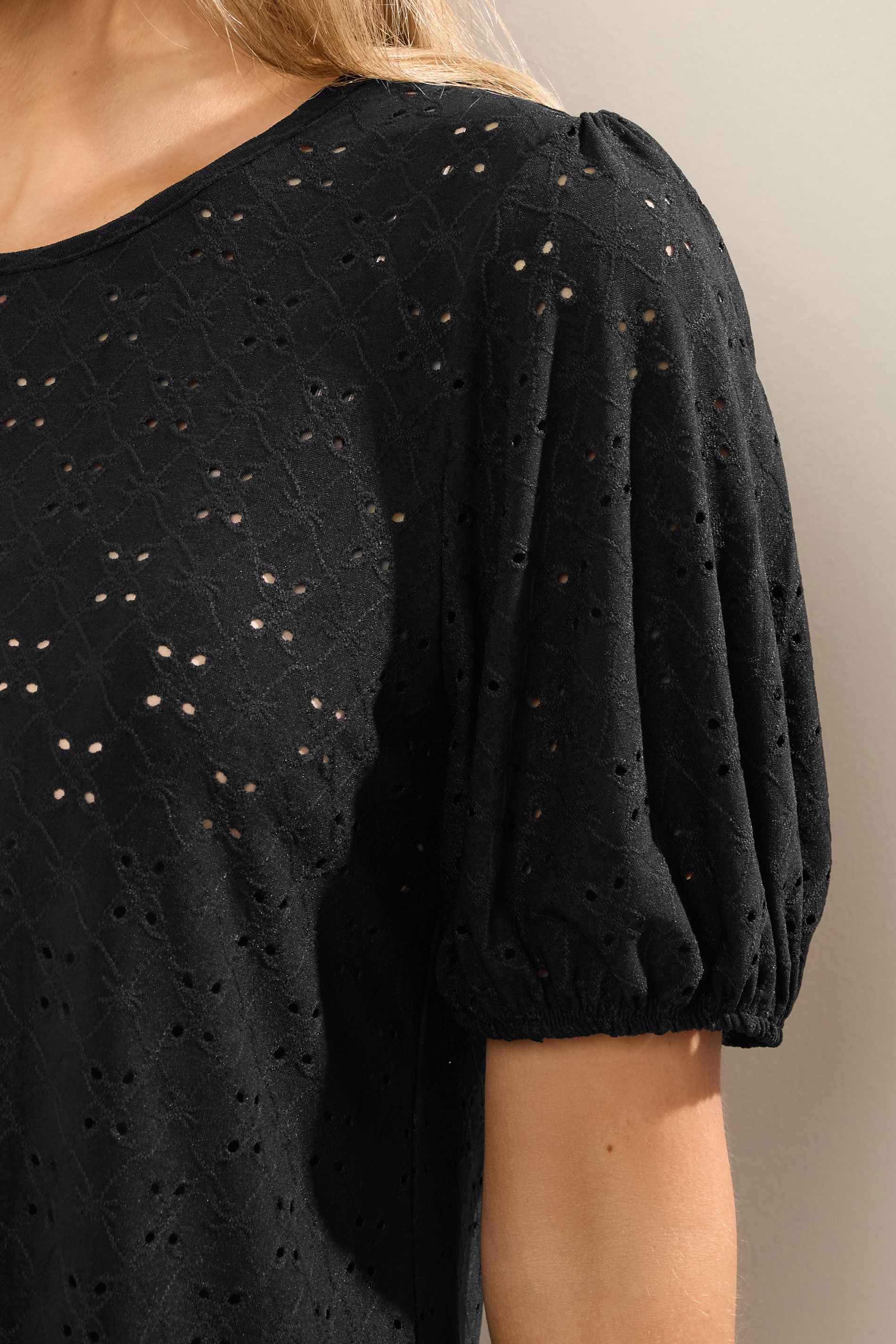 LTS Tall Black Broderie Puff Sleeve Top | Long Tall Sally 4