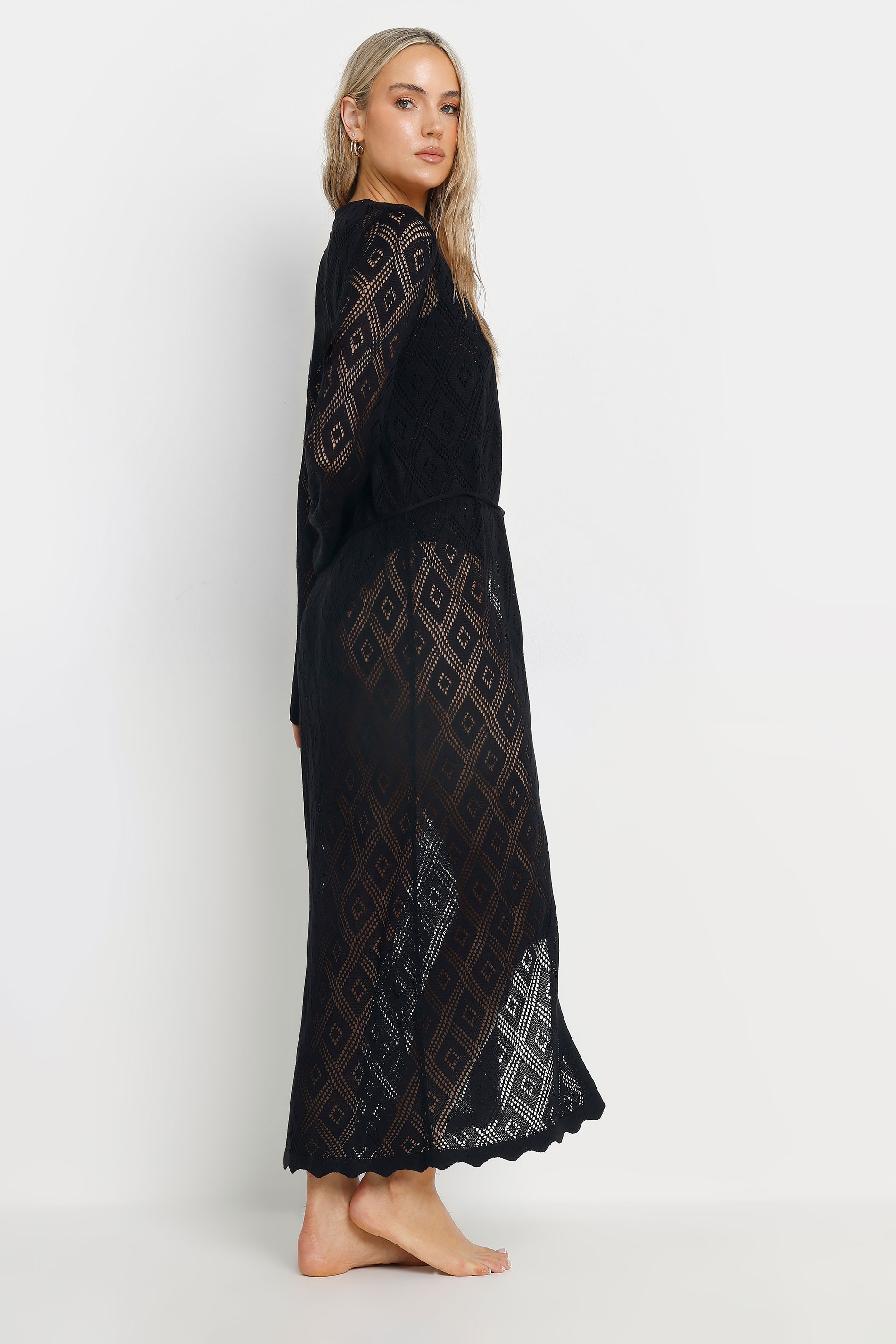 LTS Tall Black Crochet Tassel Maxi Cardigan | Long Tall Sally 4
