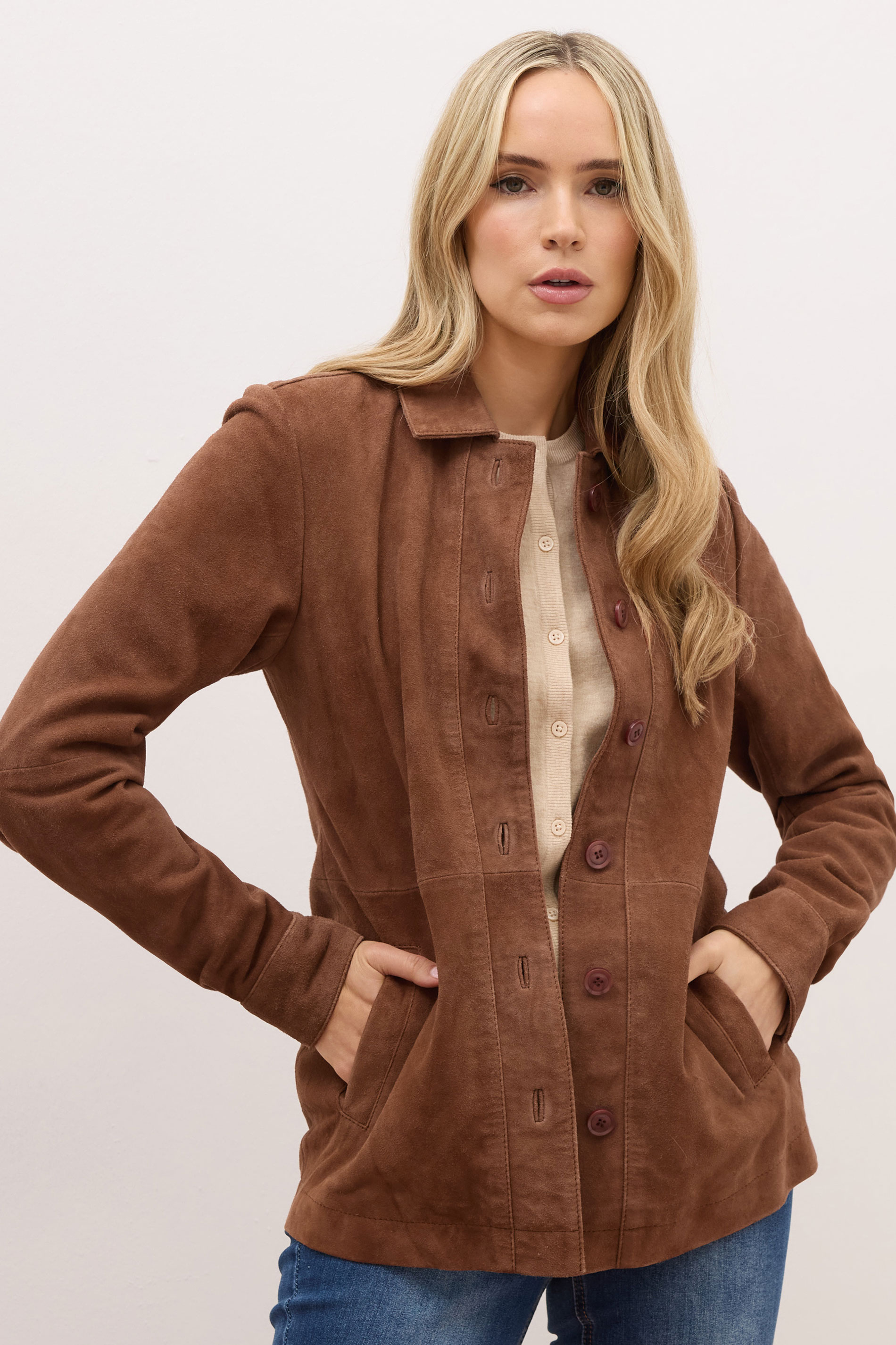 LTS PREMIUM Tall Brown Suede Leather Jacket | Long Tall Sally 2