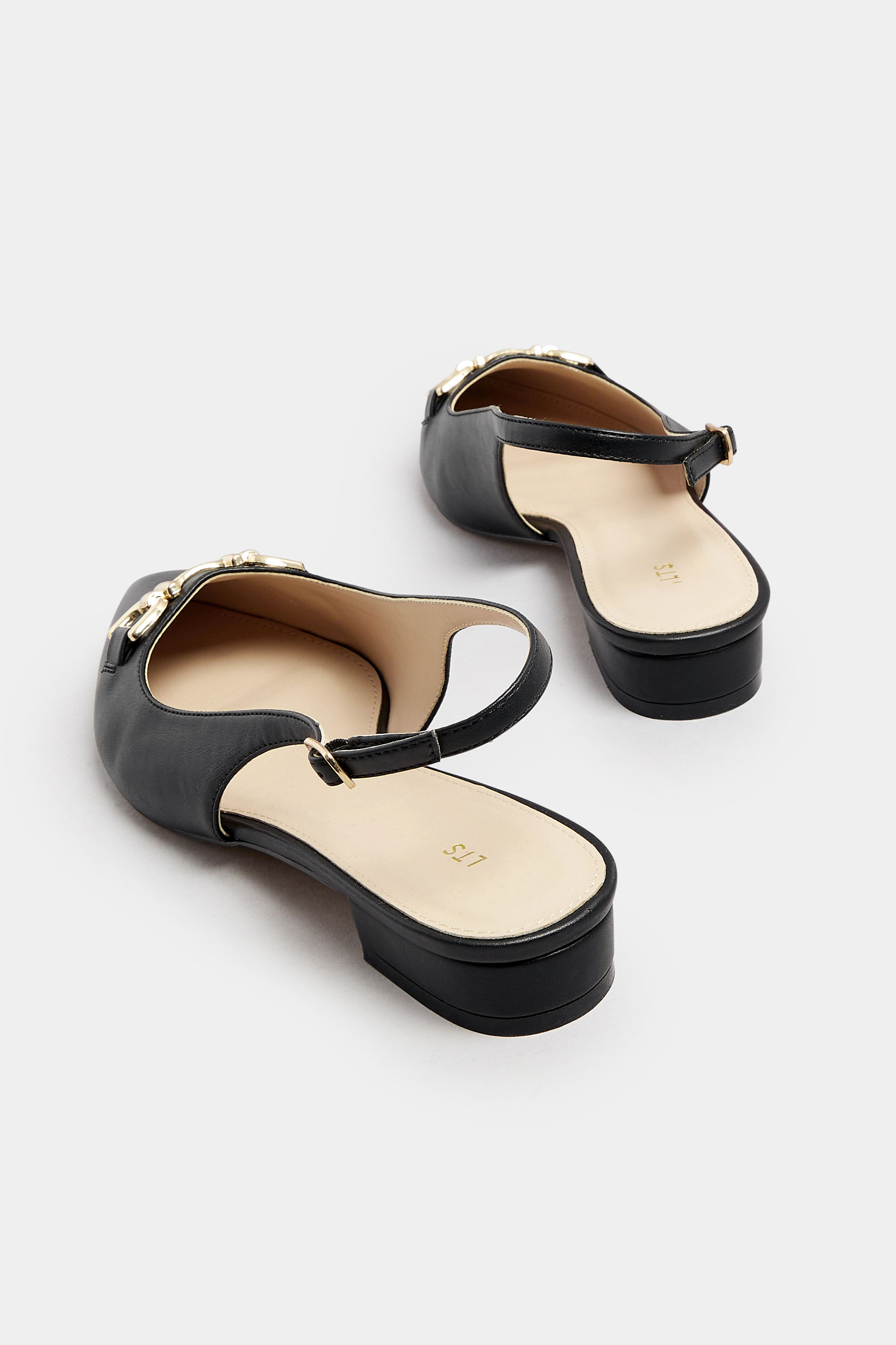 LTS Black Metal Buckle Slingback Flats In Standard Fit | Long Tall Sally 4