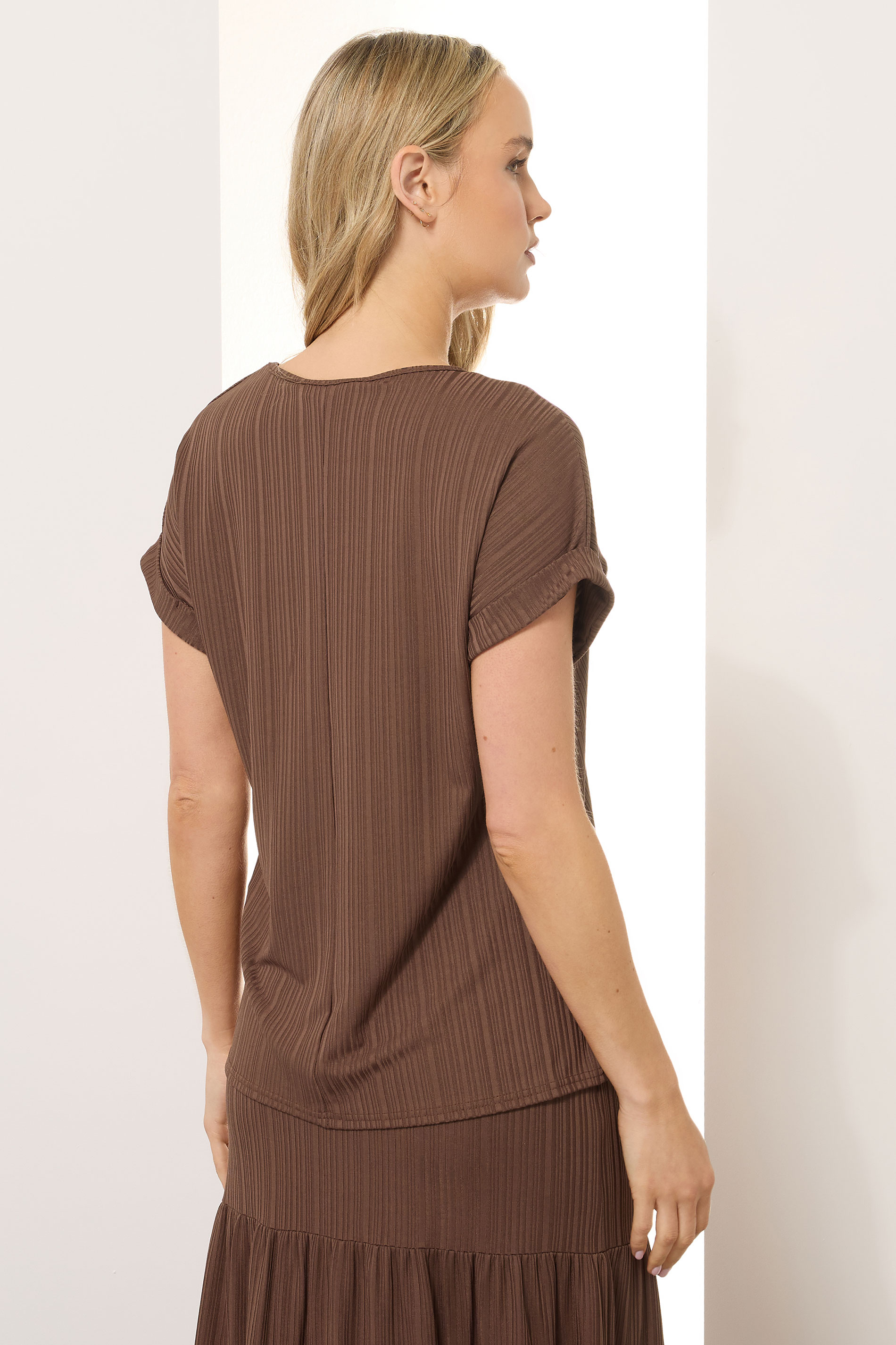 LTS Tall Chocolate Brown Textured Grown On Sleeve Top | Long Tall Sally 4