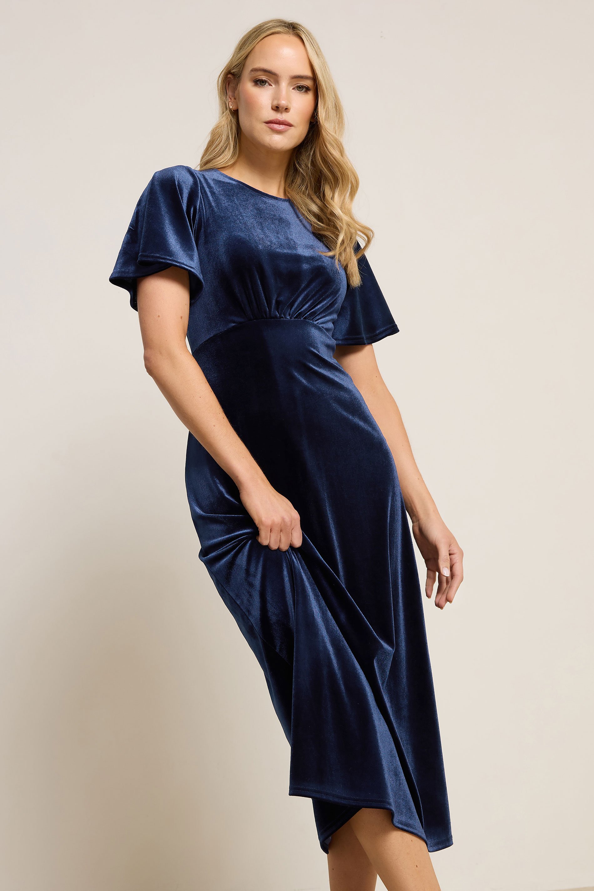 LTS Tall Navy Blue Velour Midi Tea Dress | Long Tall Sally 2