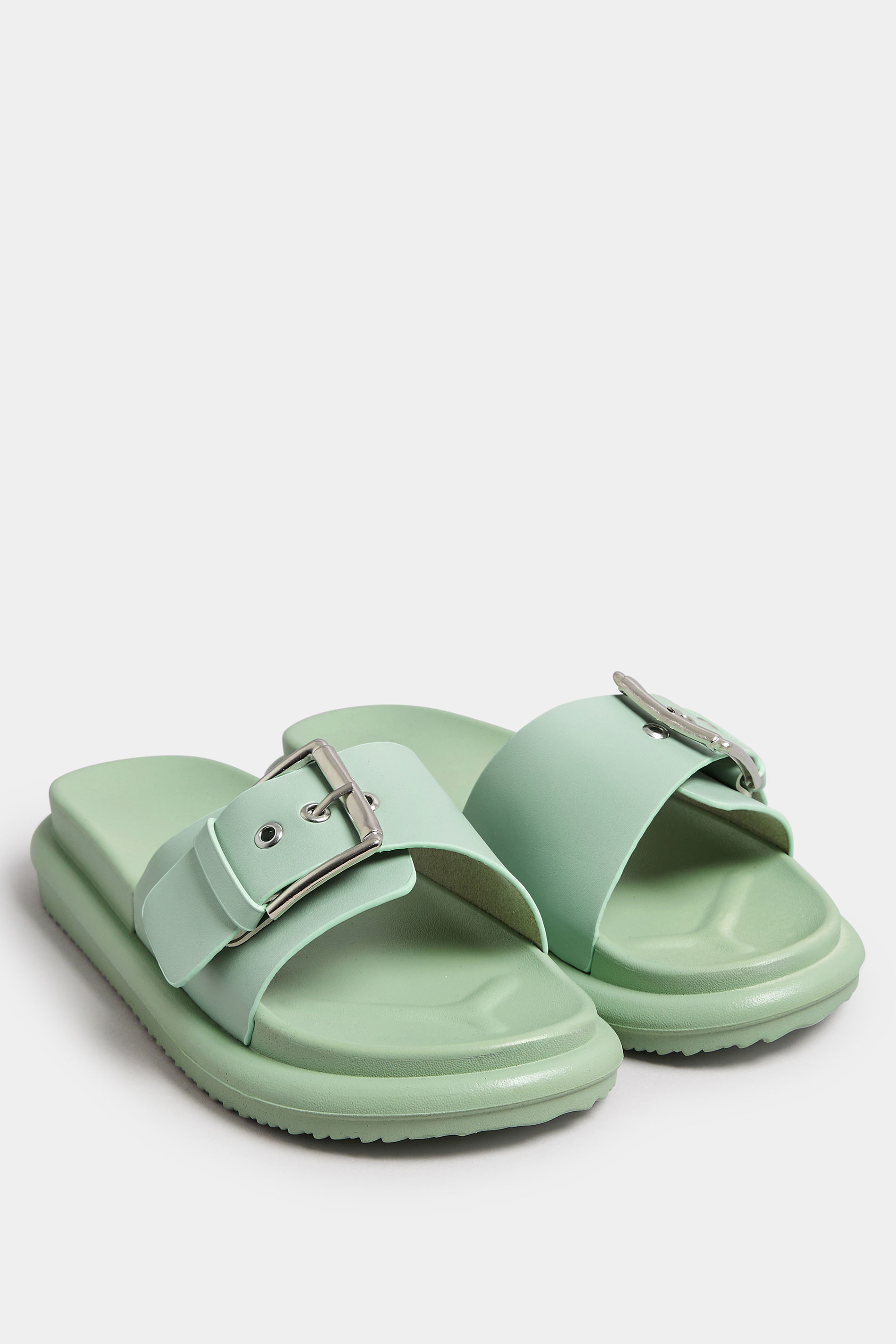 Green Buckle Strap Mule Sandal In Wide E Fit | Yours Clothing 2