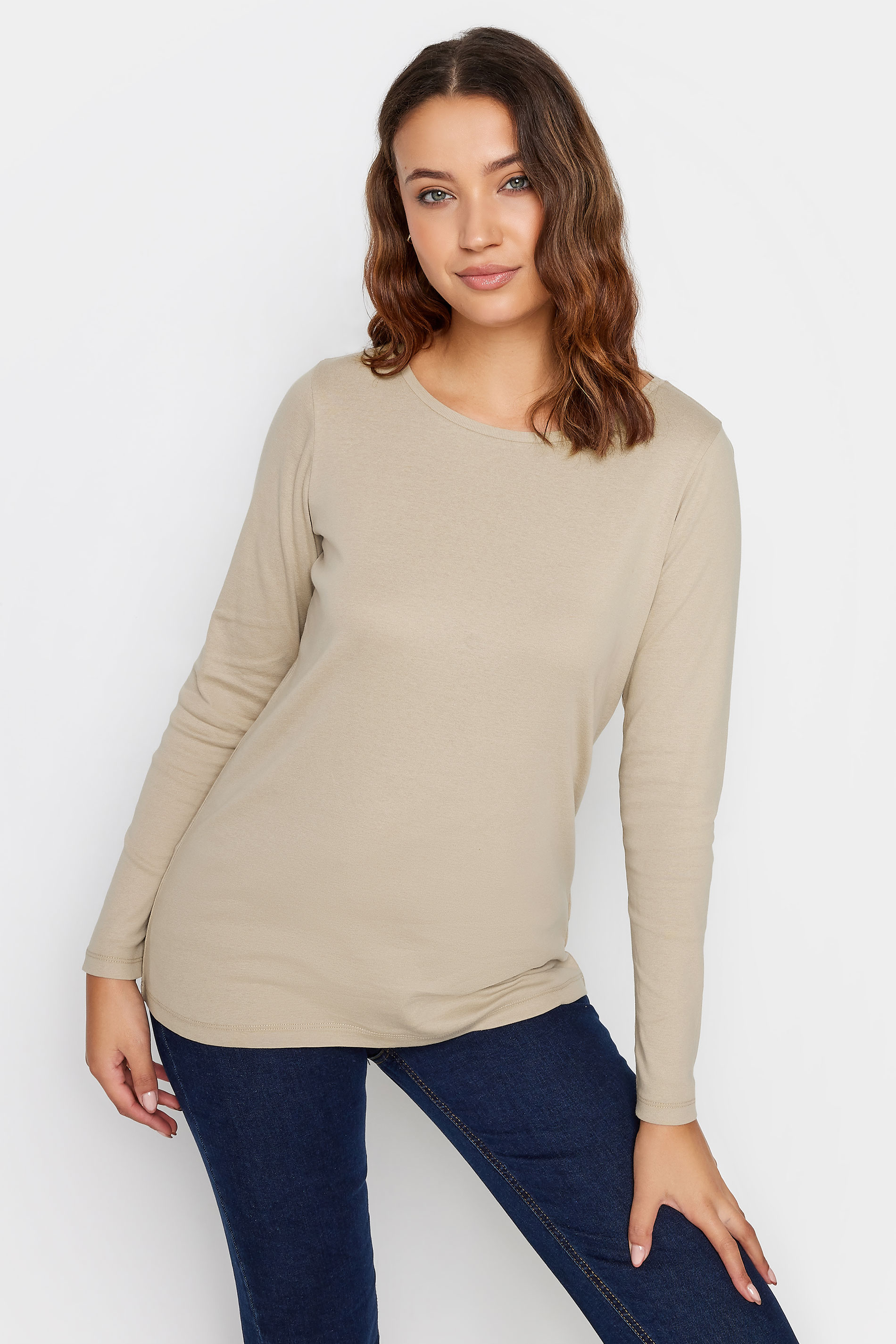 LTS Tall Beige Brown Long Sleeve Cotton T-Shirt | Long Tall Sally  1