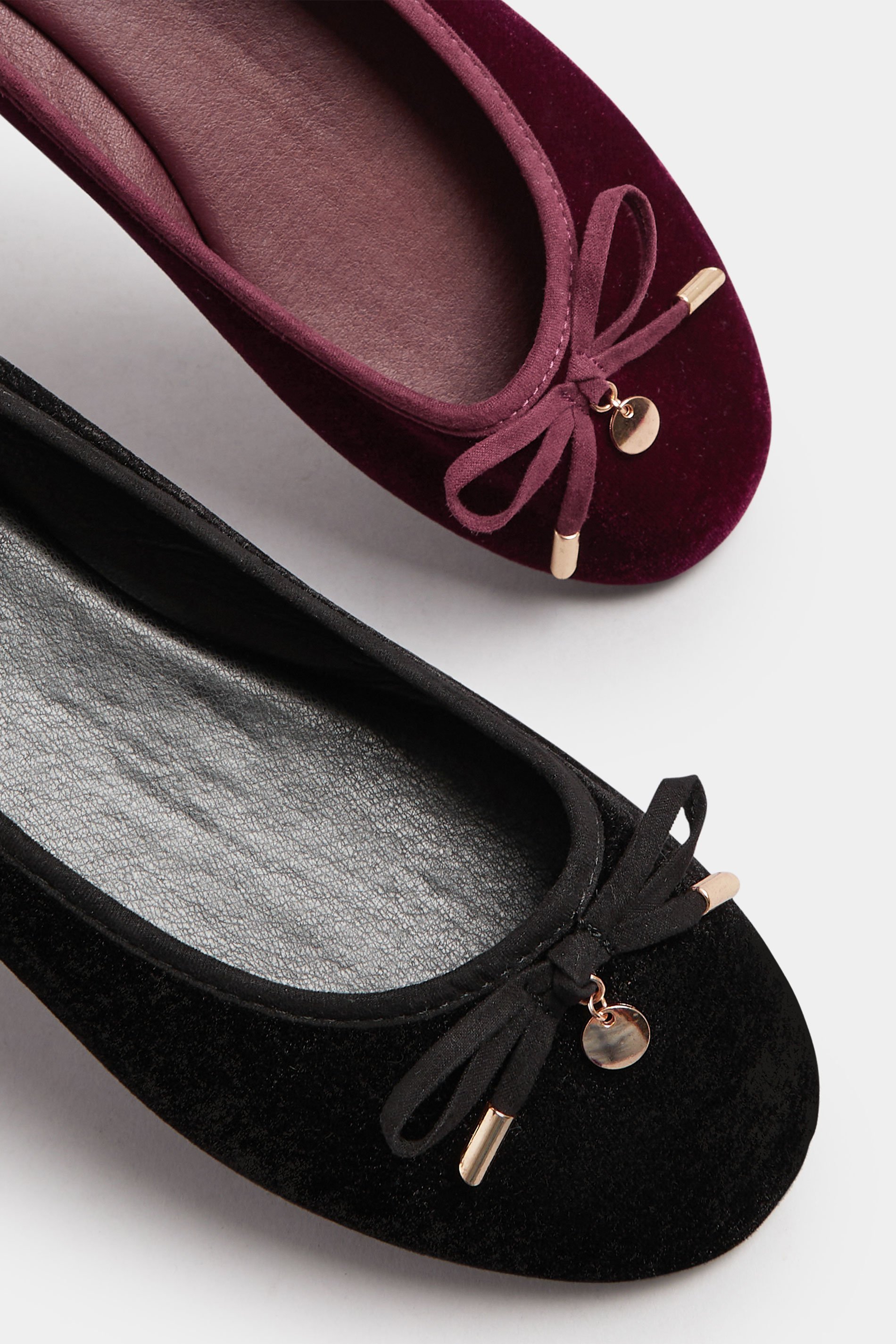 LTS Black Velvet Bow Ballerina Pumps In Standard Fit | Long Tall Sally 6