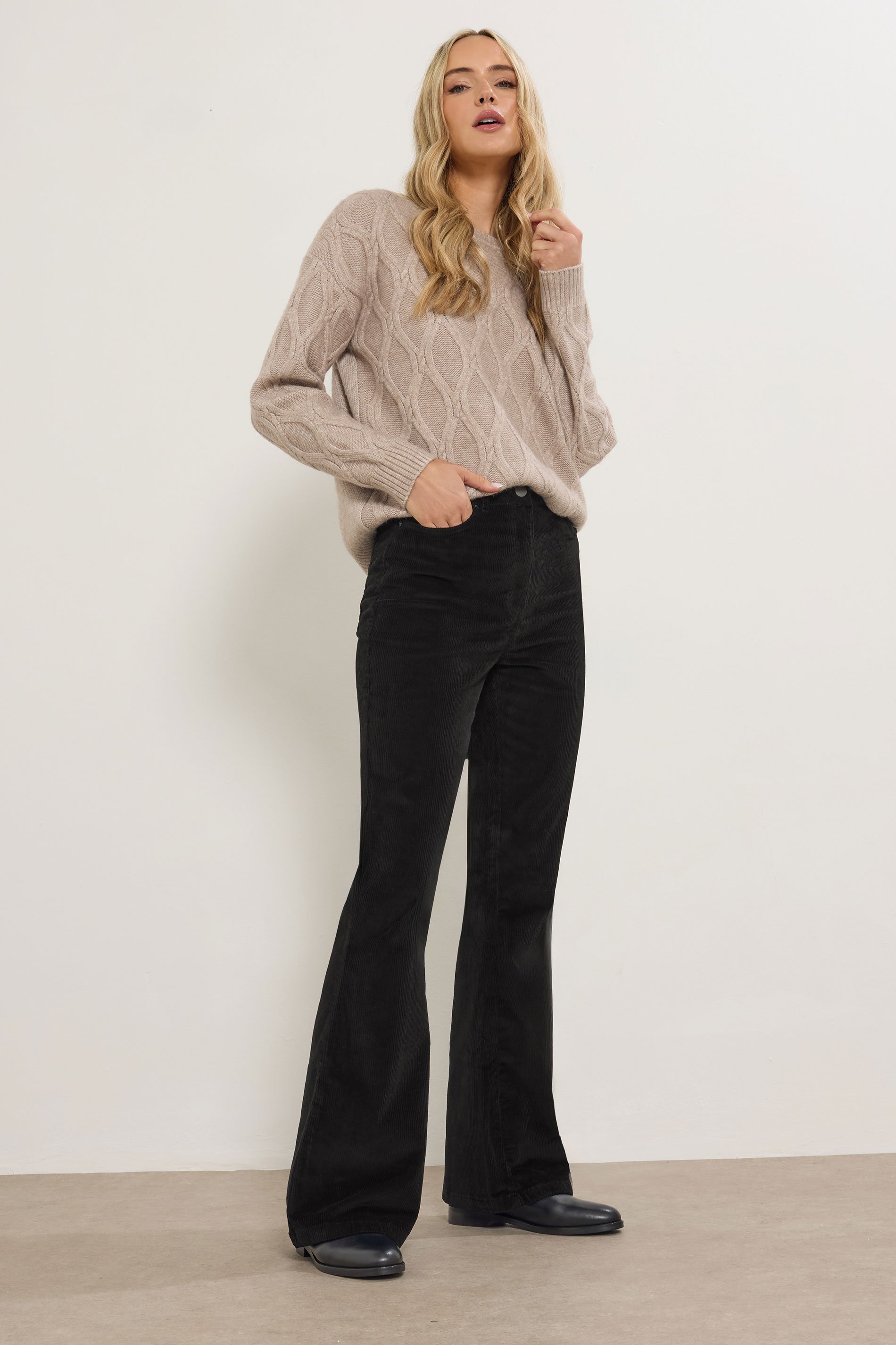 LTS Tall Black Cord Flare Jeans | Long Tall Sally 1