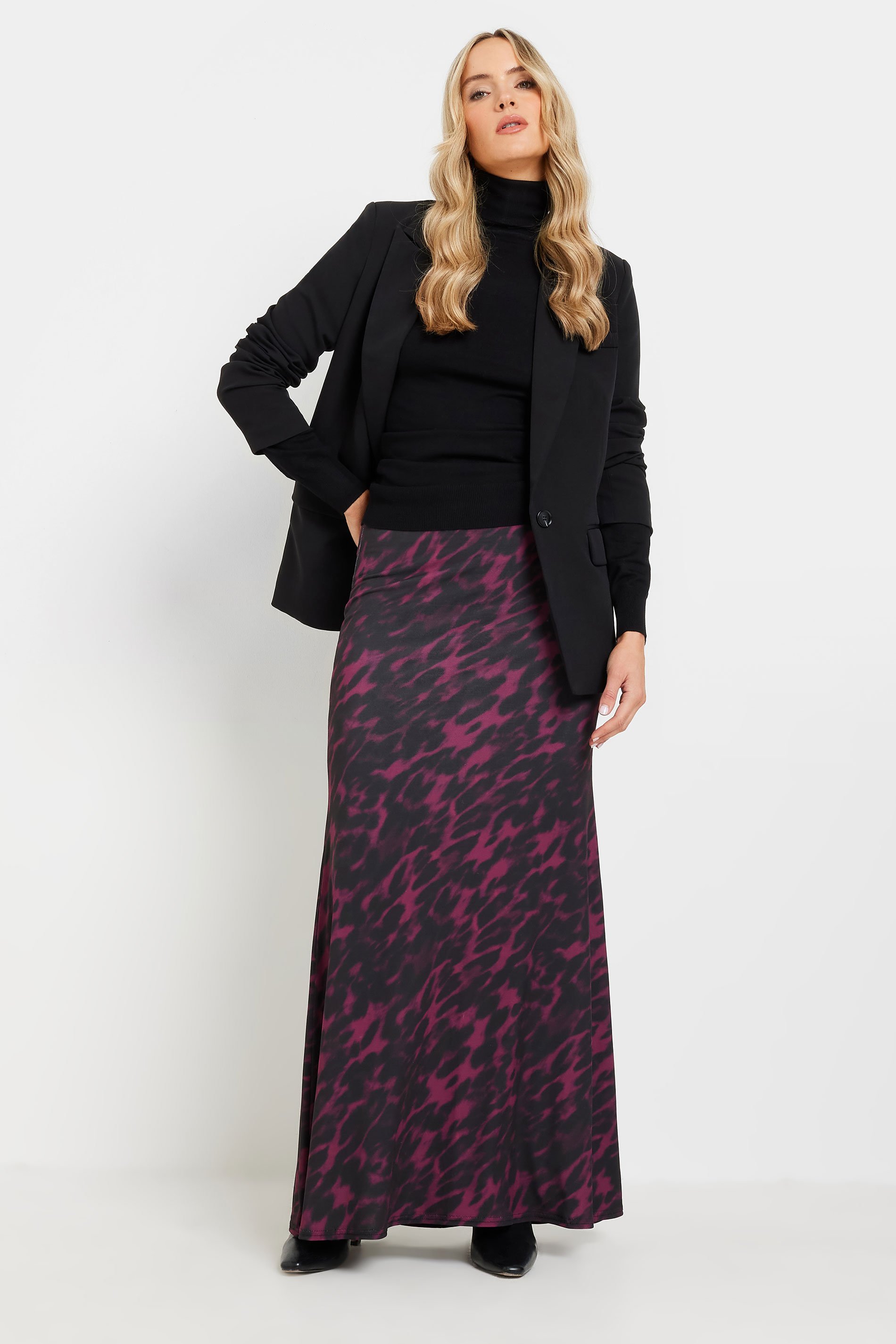 LTS Tall Burgundy Red Animal Print Maxi Skirt | Long Tall Sally 1
