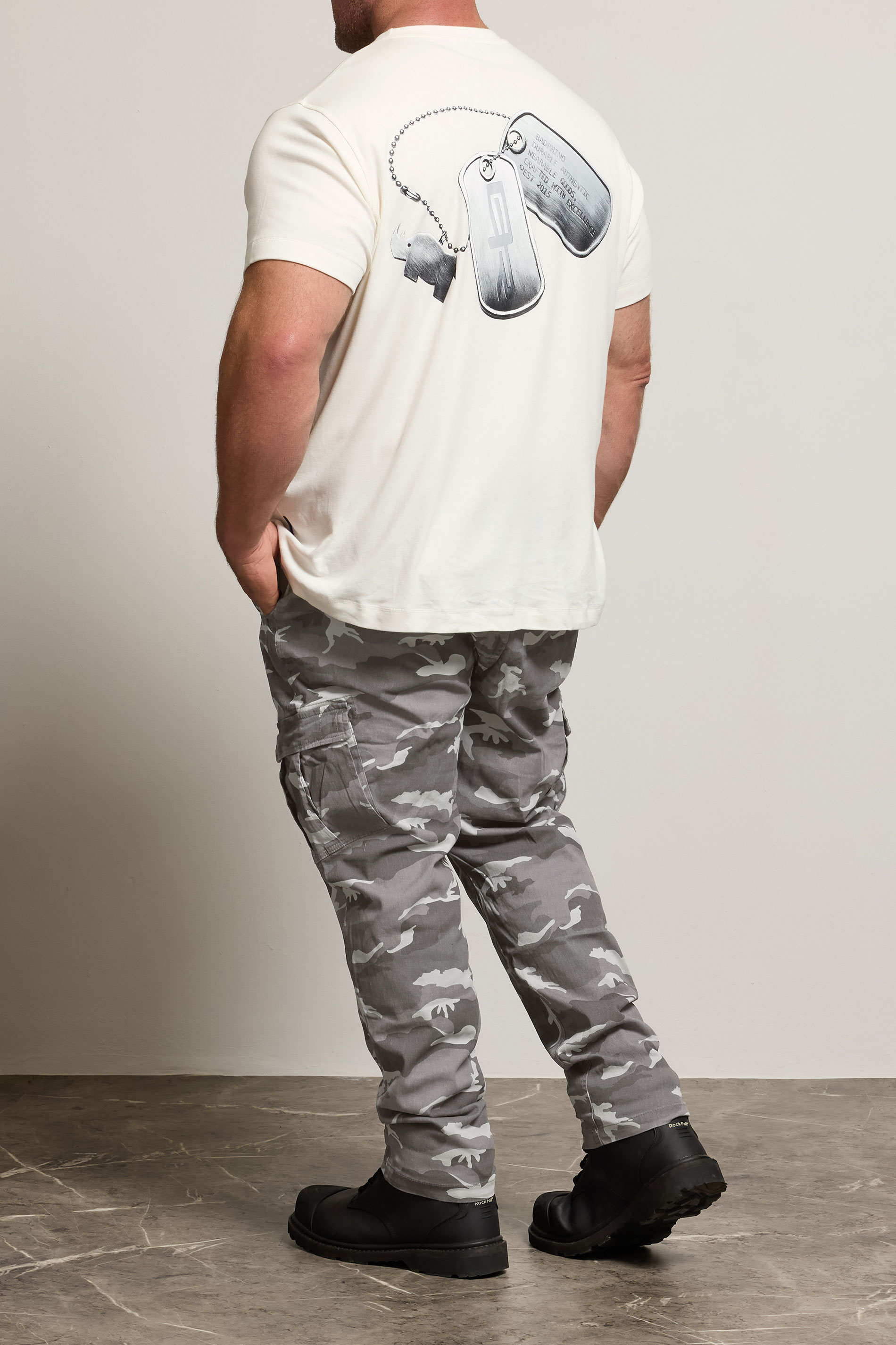 BadRhino Big & Tall Grey Camo Print Cargo Trousers | BadRhino 4