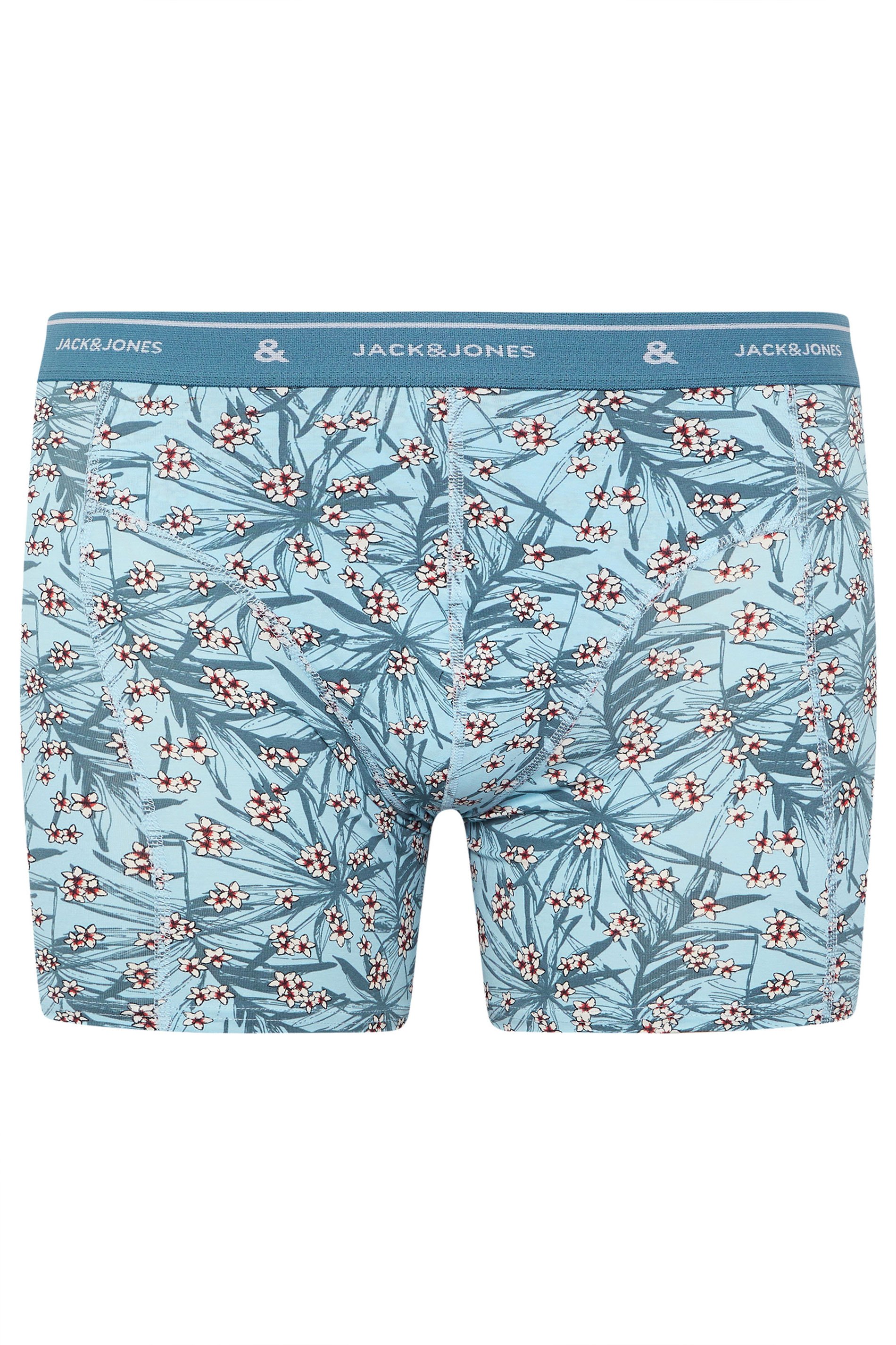 JACK & JONES Big & Tall 3 Pack Chambray Blue Floral Patterned Boxers | BadRhino 5