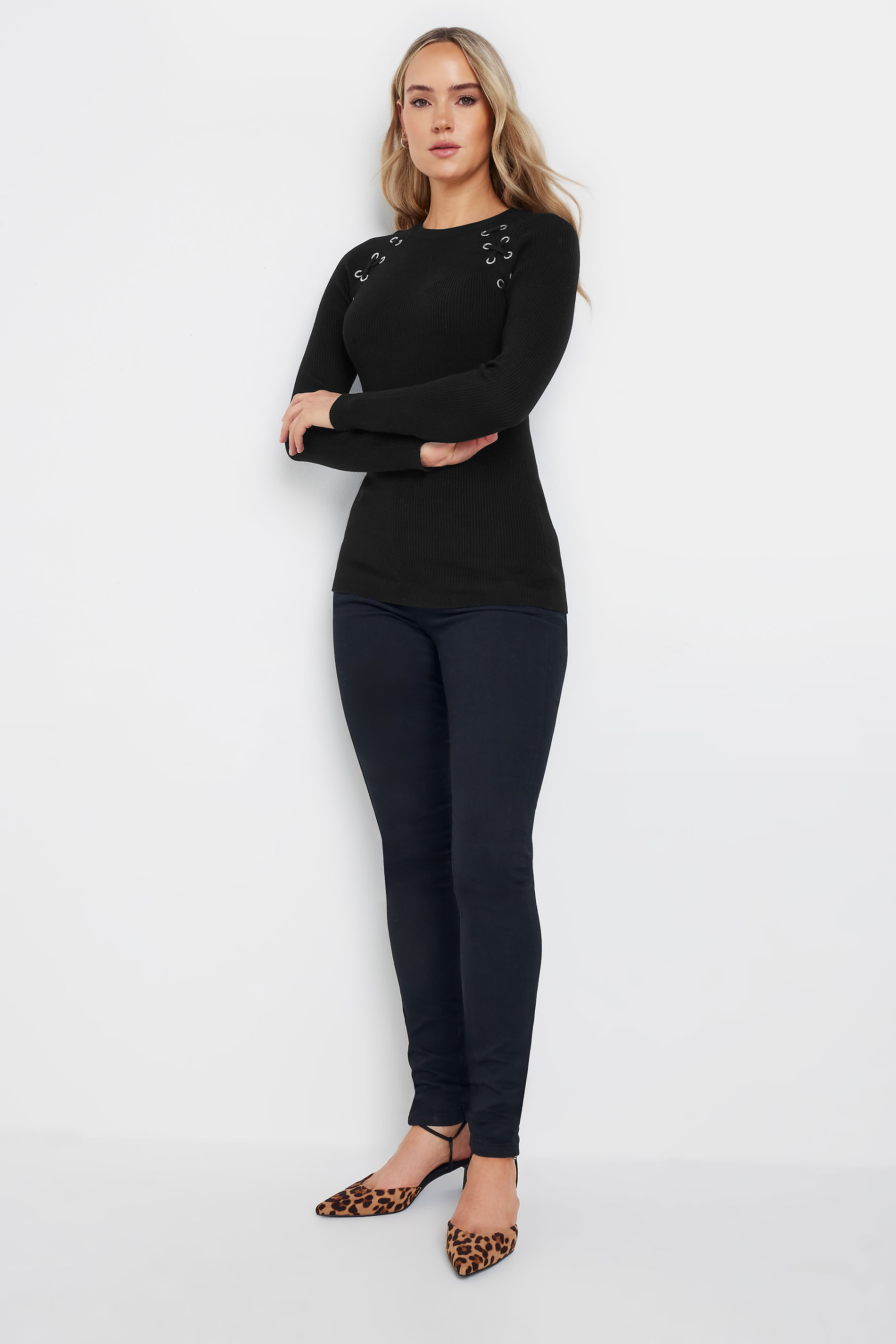 LTS Tall Black Eyelet Detail Jumper | Long Tall Sally 2