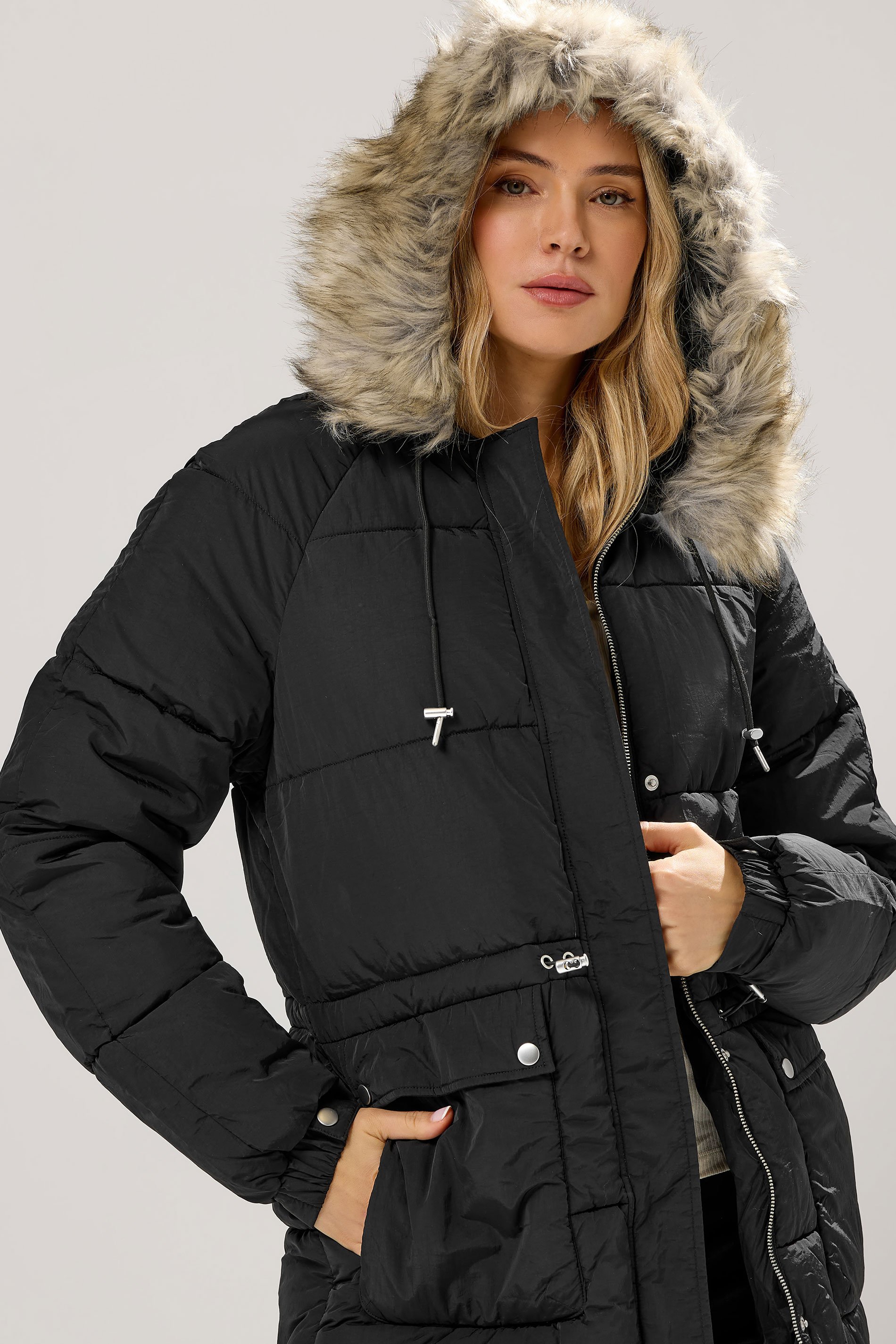 LTS Tall Black Padded Midi Coat | Long Tall Sally 4