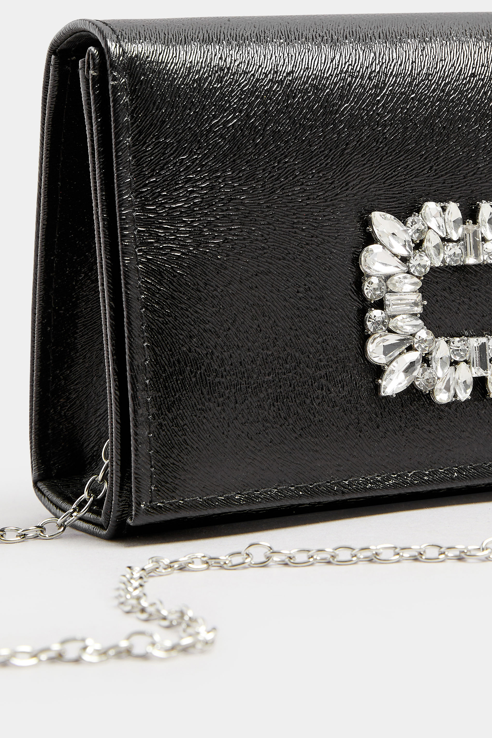 Black Faux Leather Diamante Buckle Clutch Bag | Yours Clothing 6
