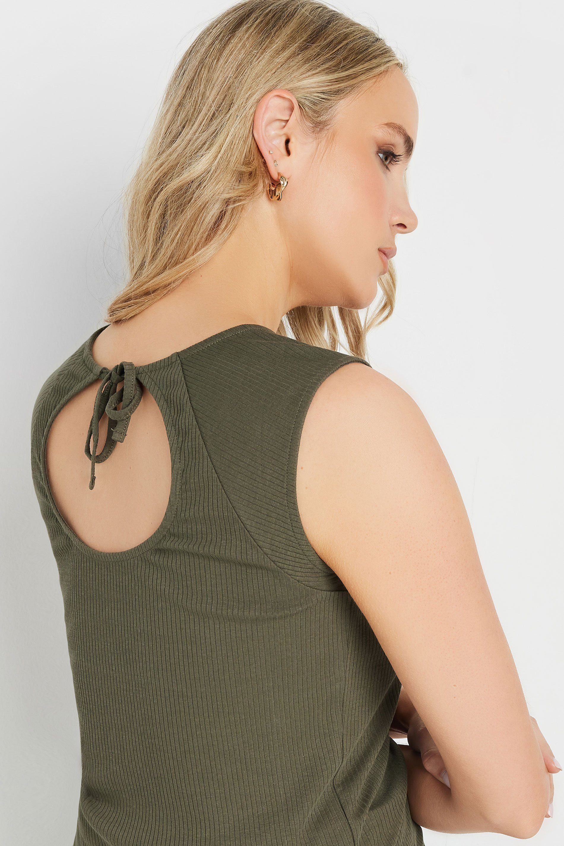 LTS Tall Khaki Green Ribbed Keyhole Tie Vest Top | Long Tall Sally 5