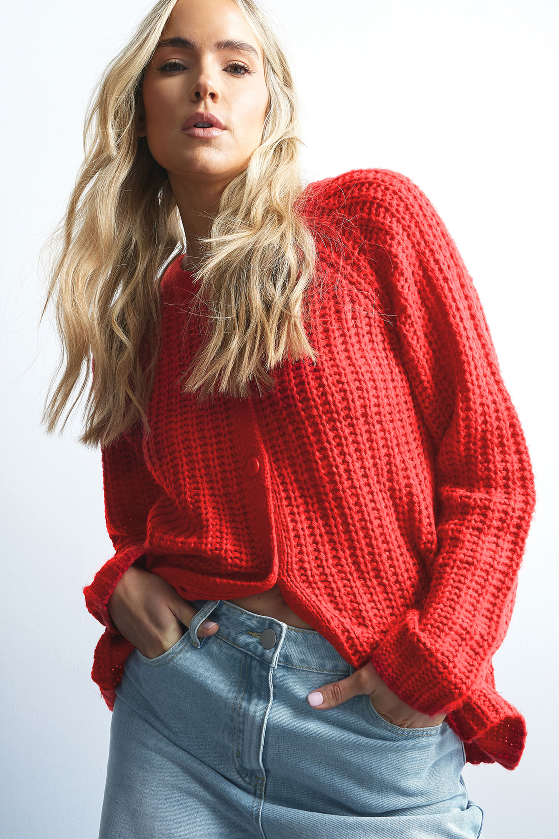 LTS Tall Red Chunky Knitted Cardigan | Long Tall Sally 1