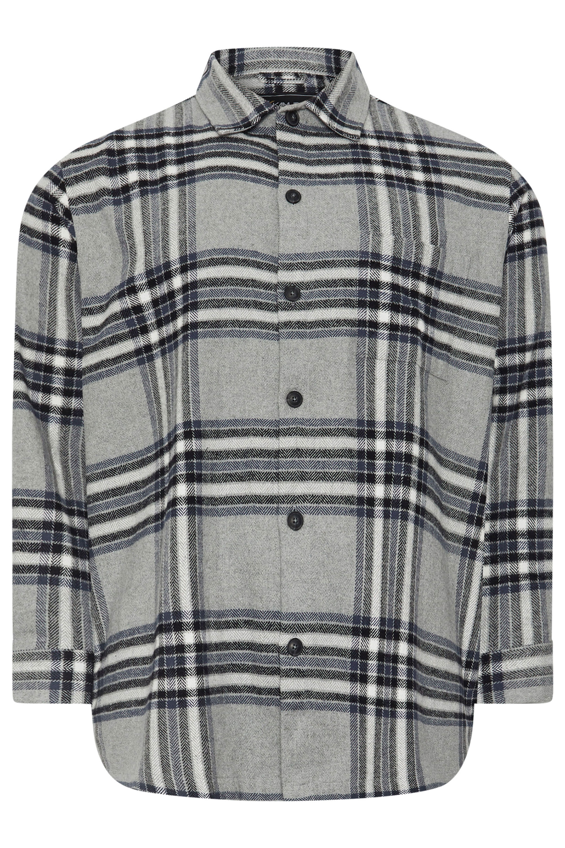 KAM Big & Tall Silver Brushed Cotton Checked Overshirt | BadRhino 3