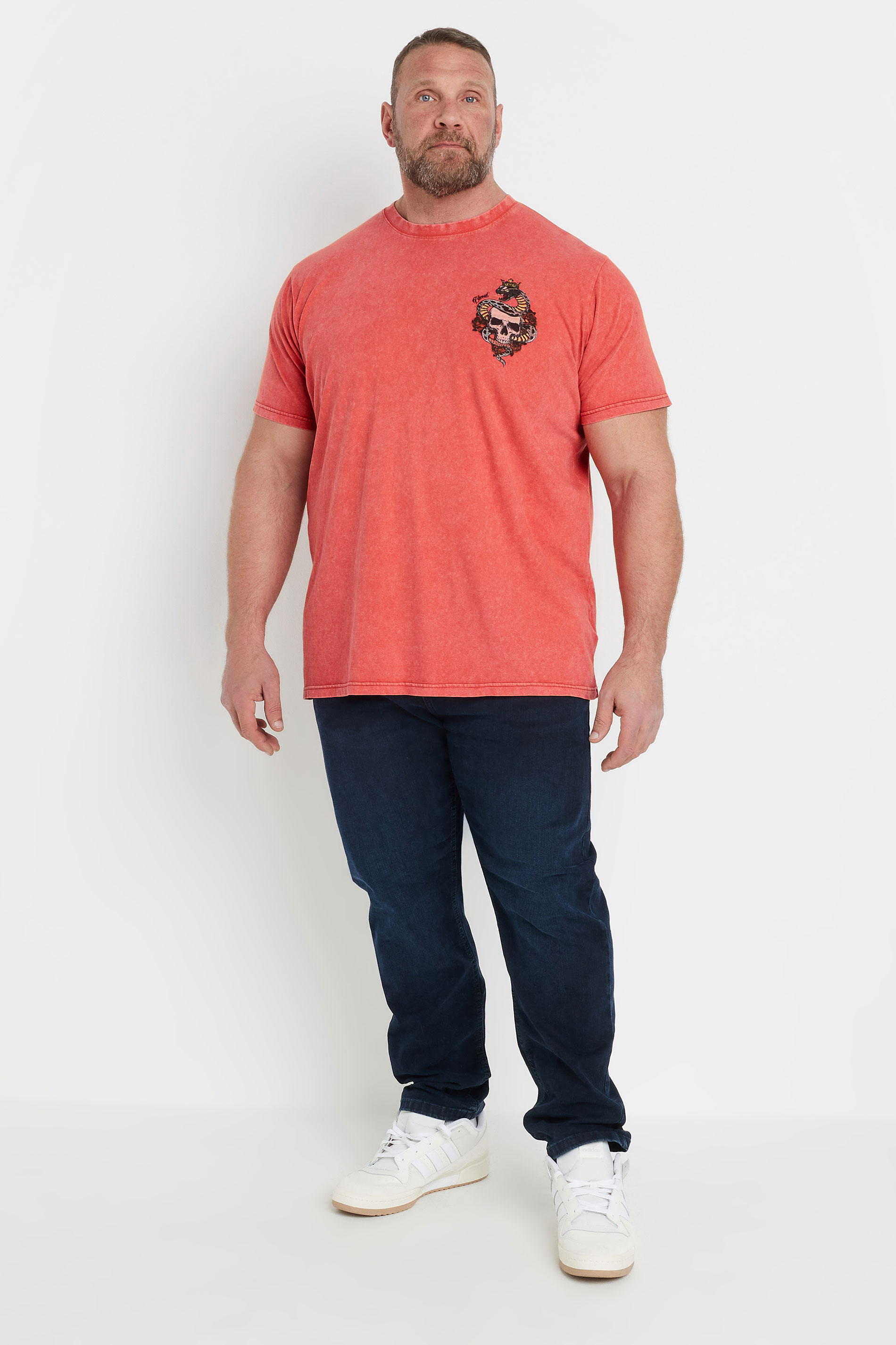 BadRhino Big & Tall Red Acid Wash Skull & Snake Graphic T-Shirt | BadRhino 5