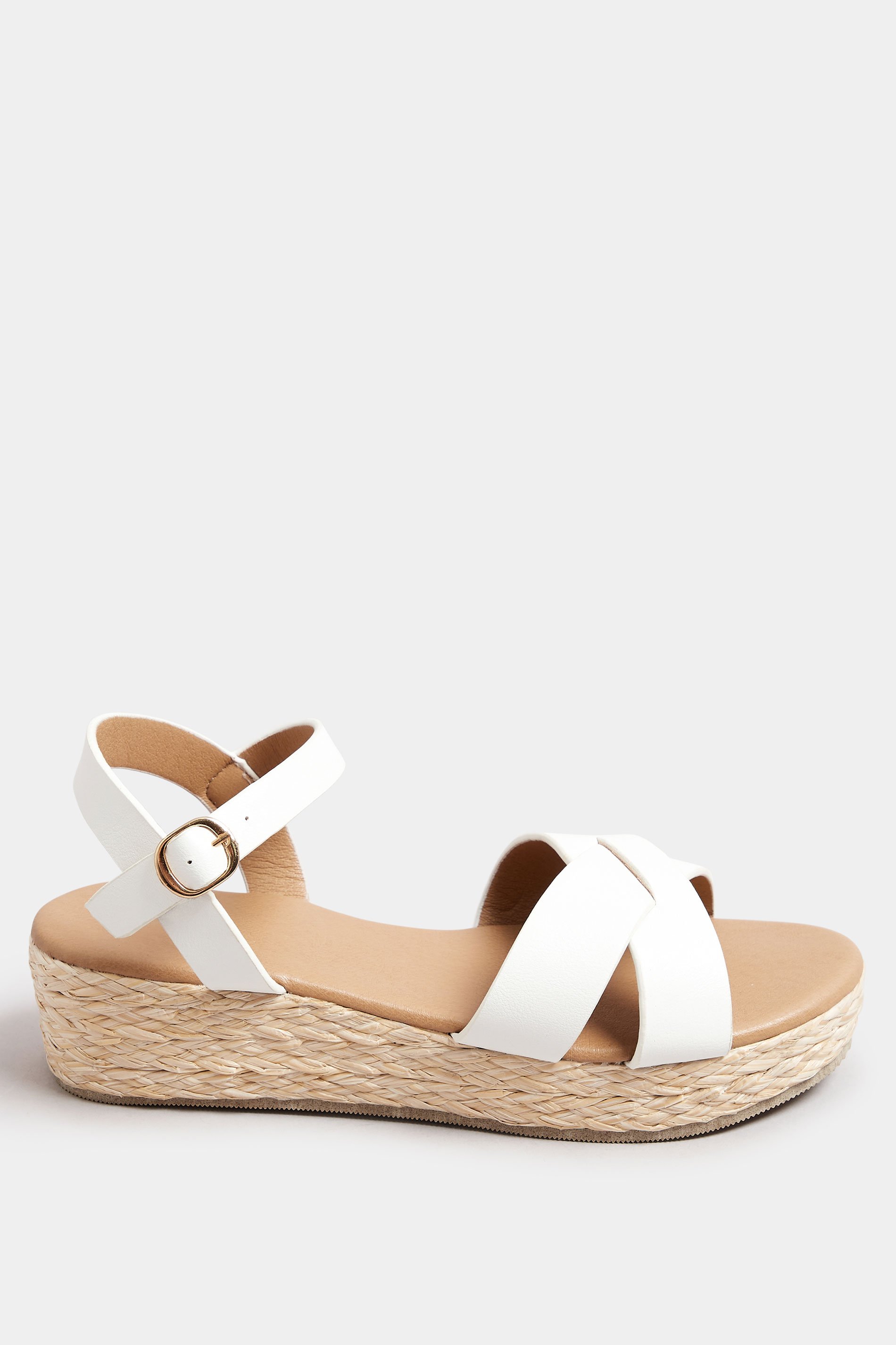 White Platform Espadrille Wedge Sandals In Wide E Fit & Extra Wide EEE Fit | Yours Clothing 3