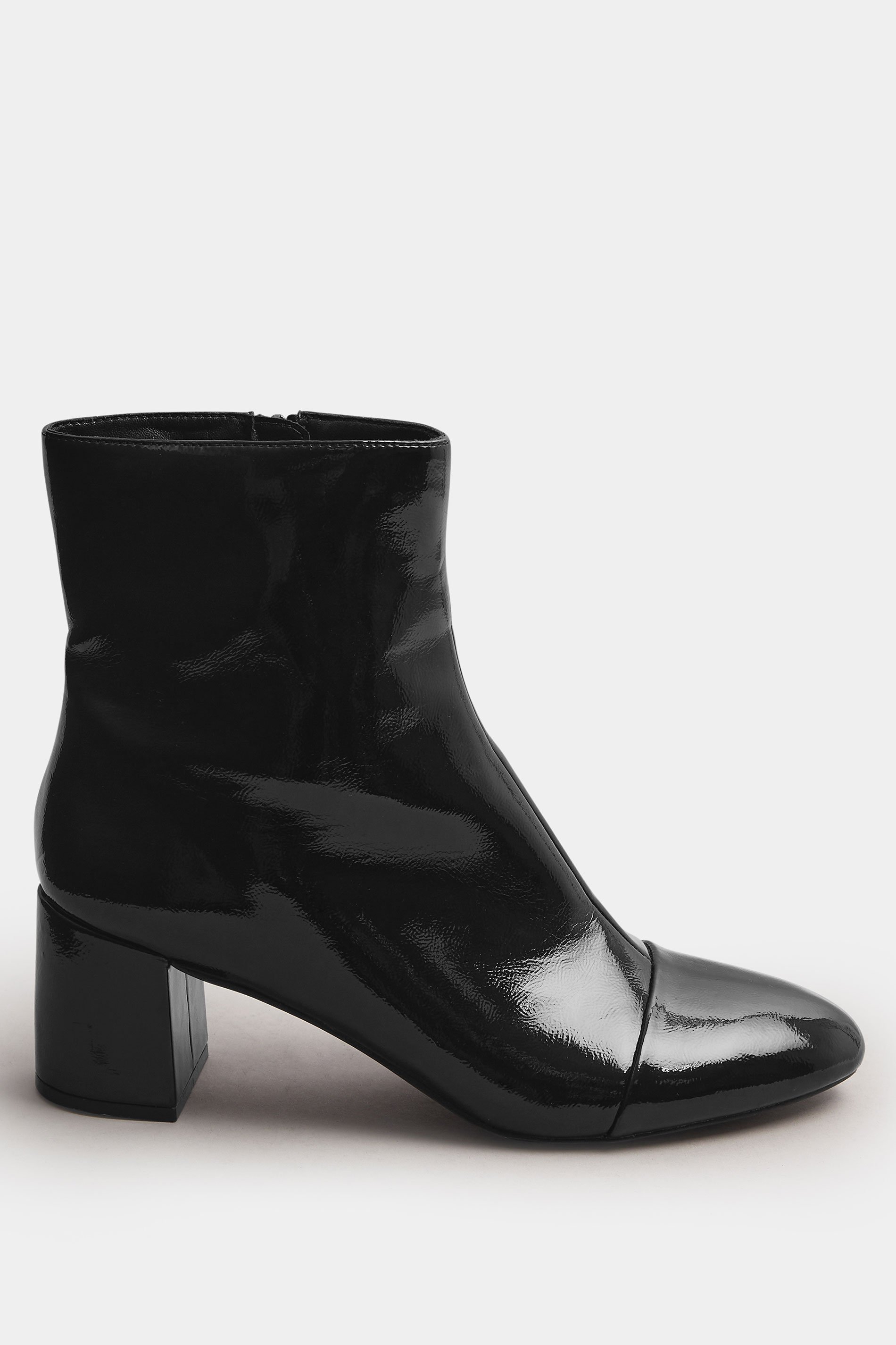 LTS Black Patent Block Heel Ankle Boot In Standard Fit | Long Tall Sally 3